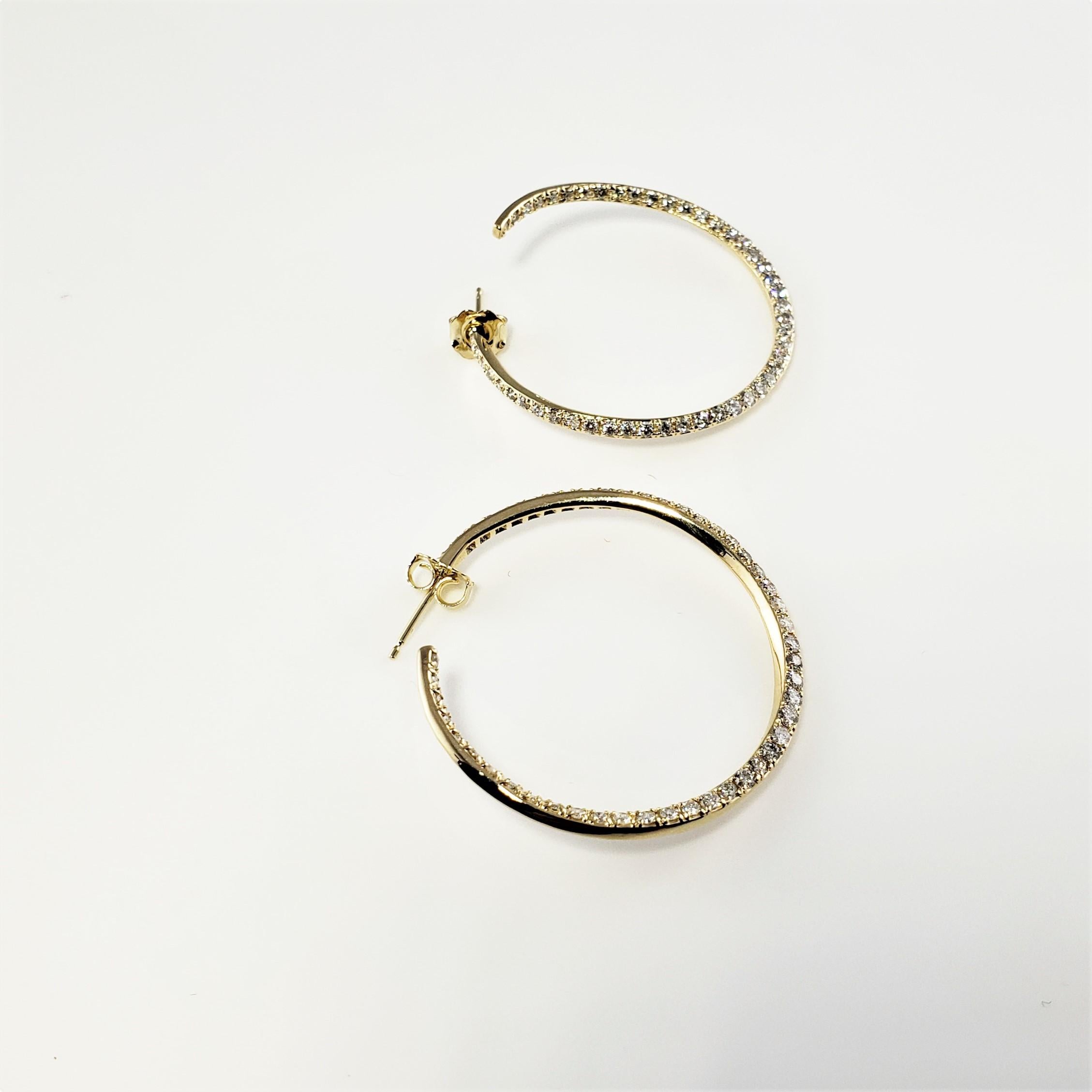Brilliant Cut 14 Karat Yellow Gold Diamond Hoop Earrings For Sale