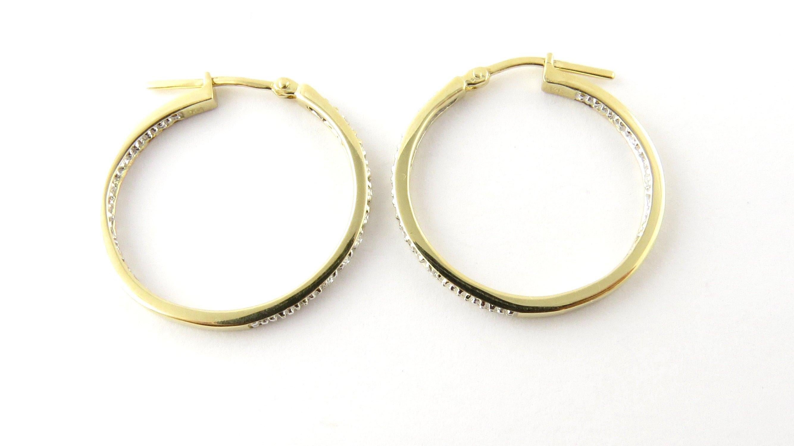 14 Karat Yellow Gold Diamond Hoop Earrings In Good Condition In Washington Depot, CT