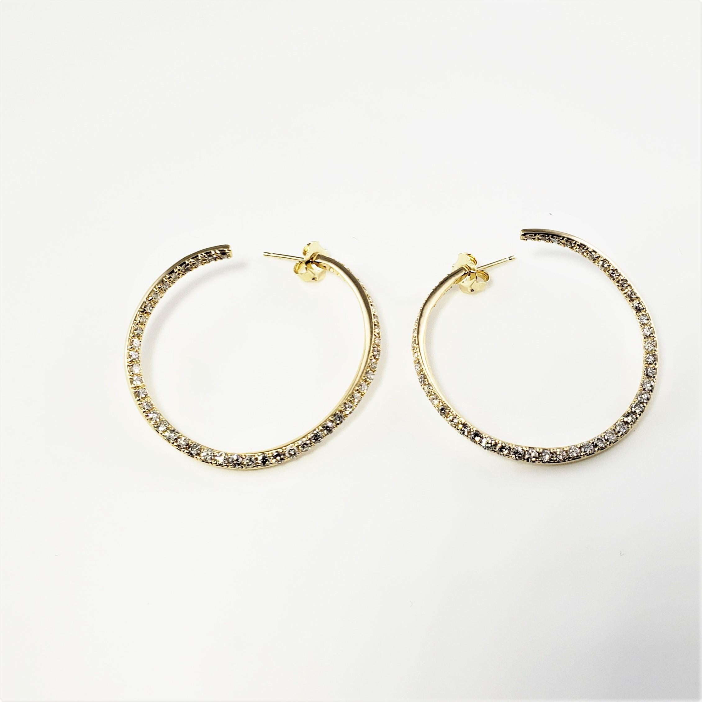 Women's or Men's 14 Karat Yellow Gold Diamond Hoop Earrings For Sale