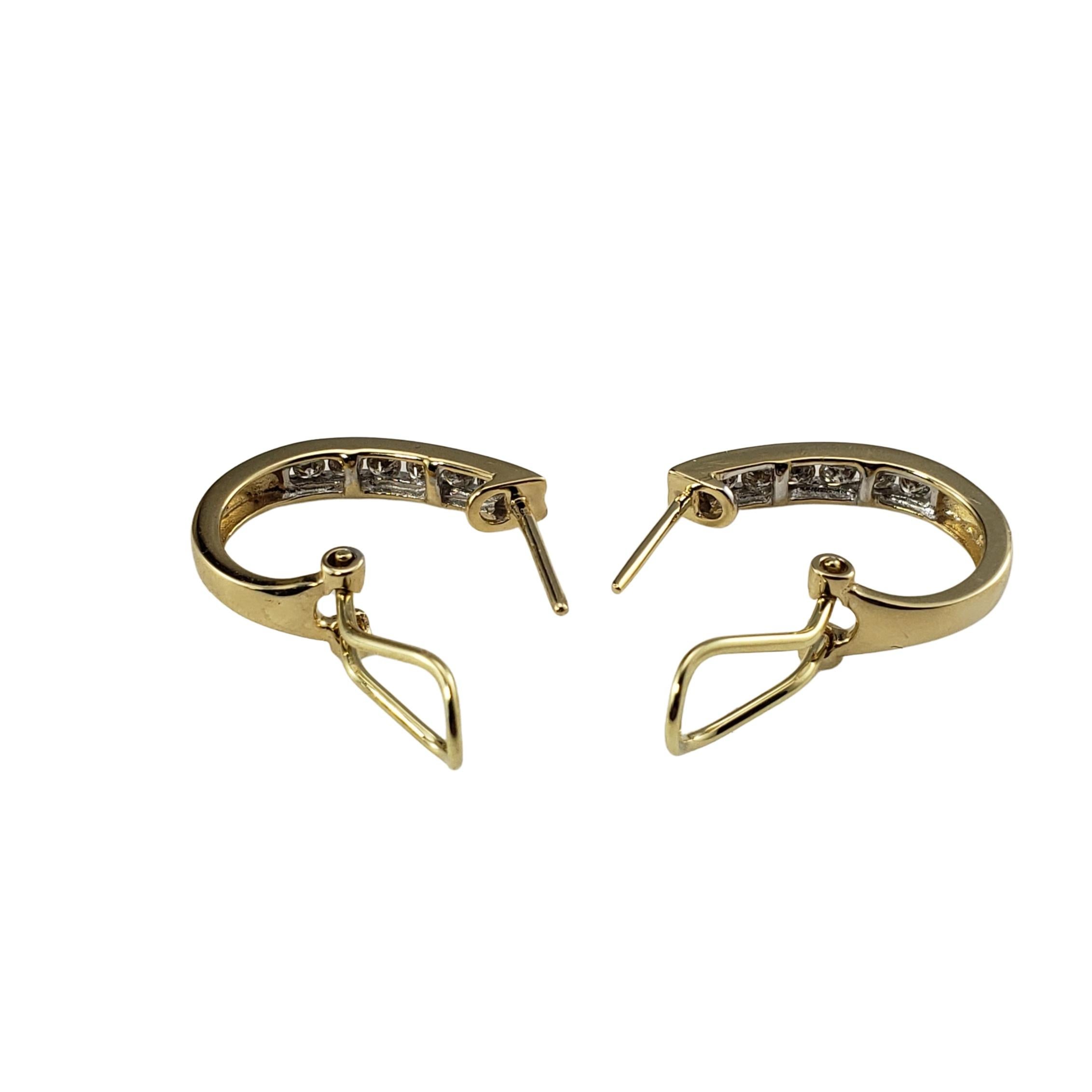 Women's 14 Karat Yellow Gold Diamond Hoop Earrings For Sale