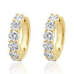 14 Karat Yellow Gold Diamond Hoop Earrings