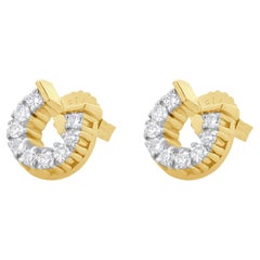 14 Karat Yellow Gold Diamond Horseshoe Stud Earrings