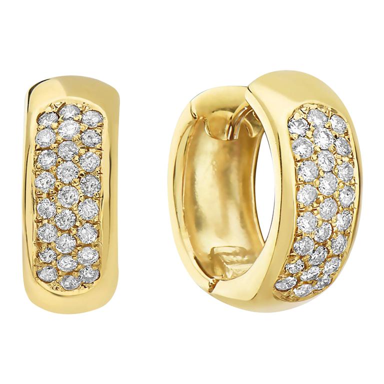 14K Yellow Gold Diamond Motif Faceted Huggie Earrings main image 0