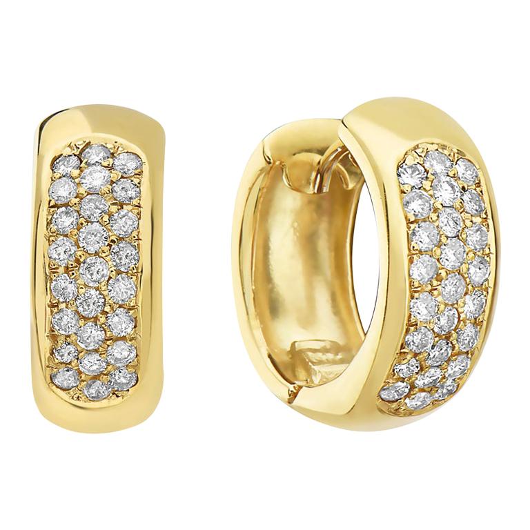 14 Karat Yellow Gold Diamond Huggie Hoop Earring at 1stDibs