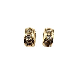 14 Karat Yellow Gold Diamond Huggie Hoop Earrings #22476