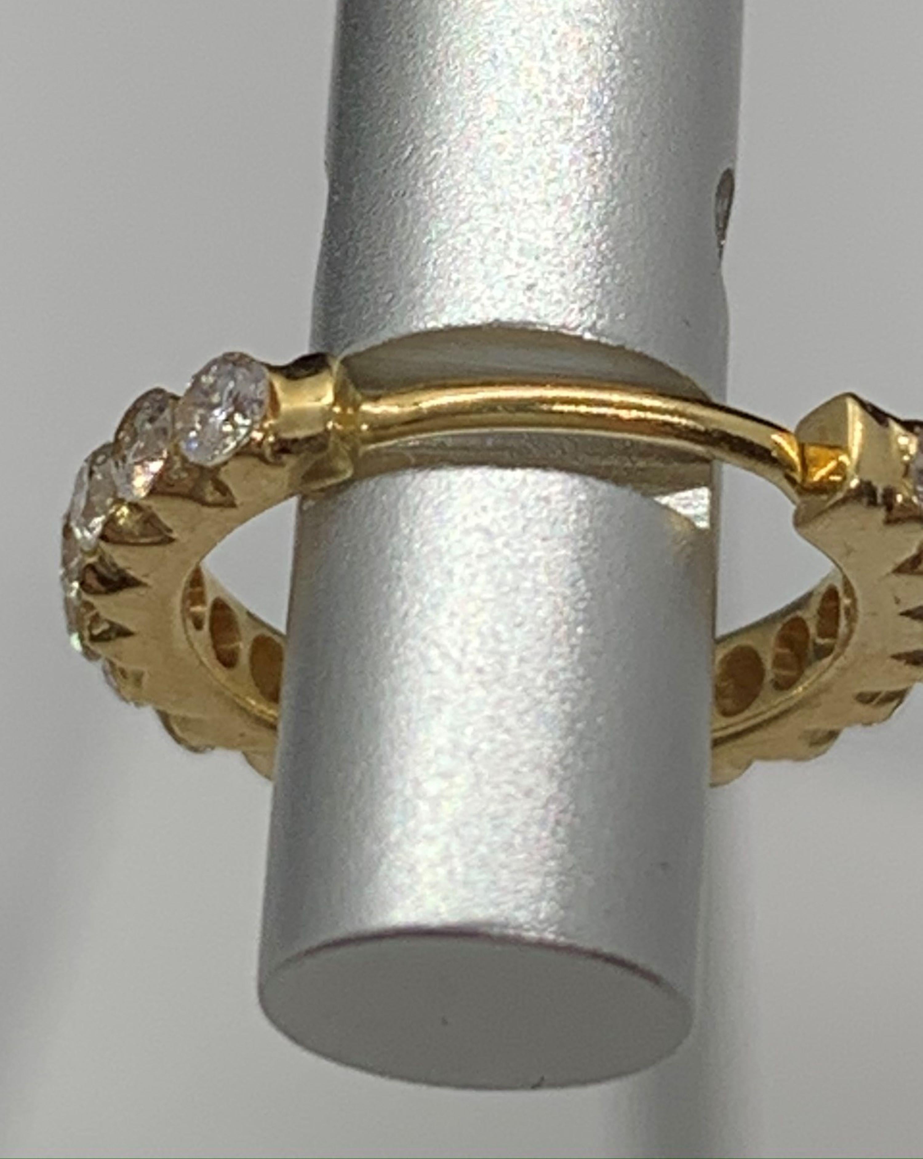 Round Cut 14 Karat Yellow Gold Diamond Huggie Hoop Earrings For Sale