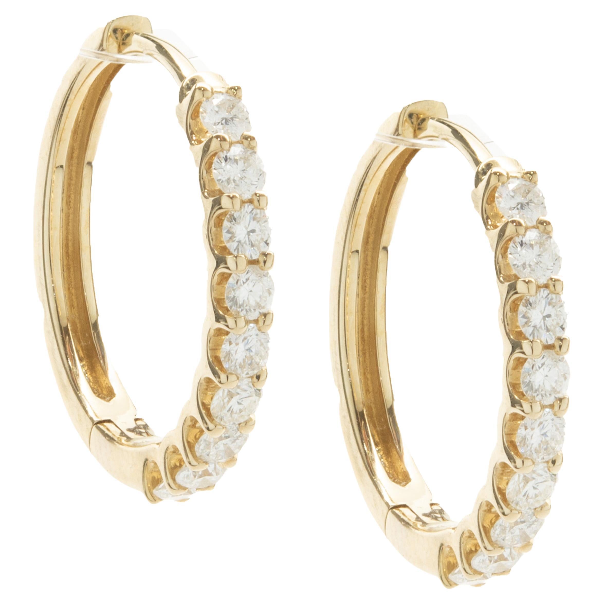 Diamond Huggie Hoop Gold Earrings Estate Fine Jewelry at 1stDibs