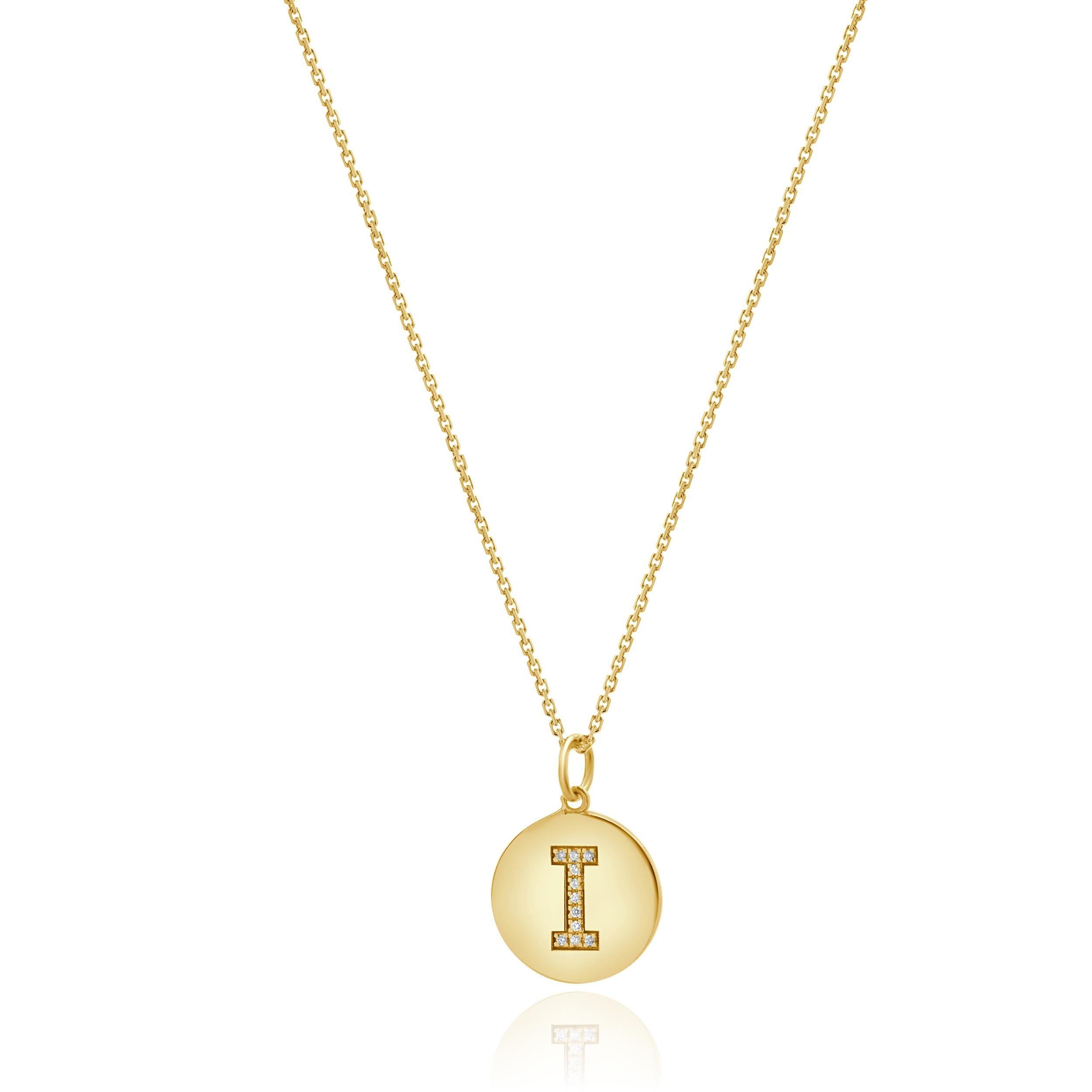 Collier I initiale en or jaune 14 carats et diamants