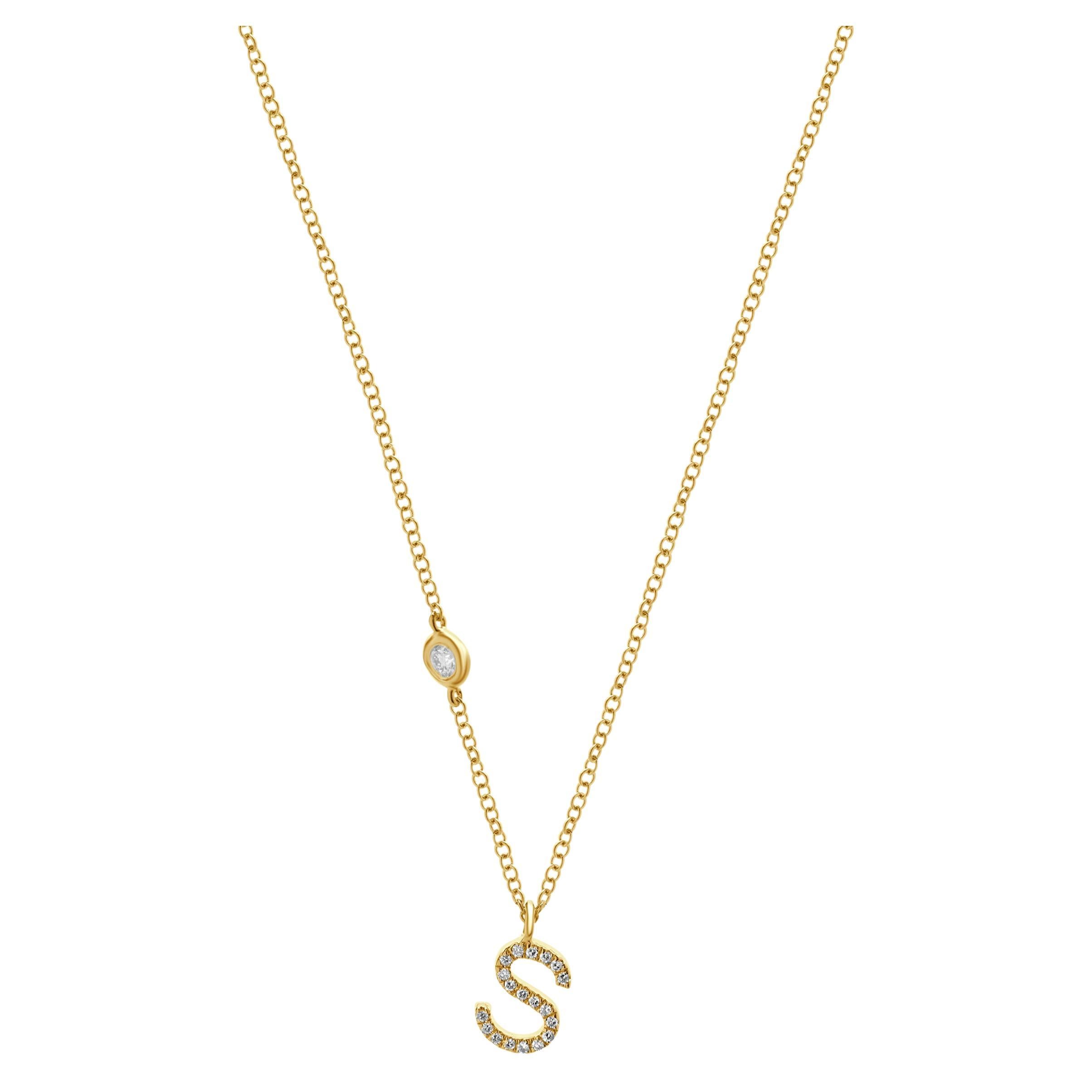 14 Karat Yellow Gold Diamond Initial S Necklace