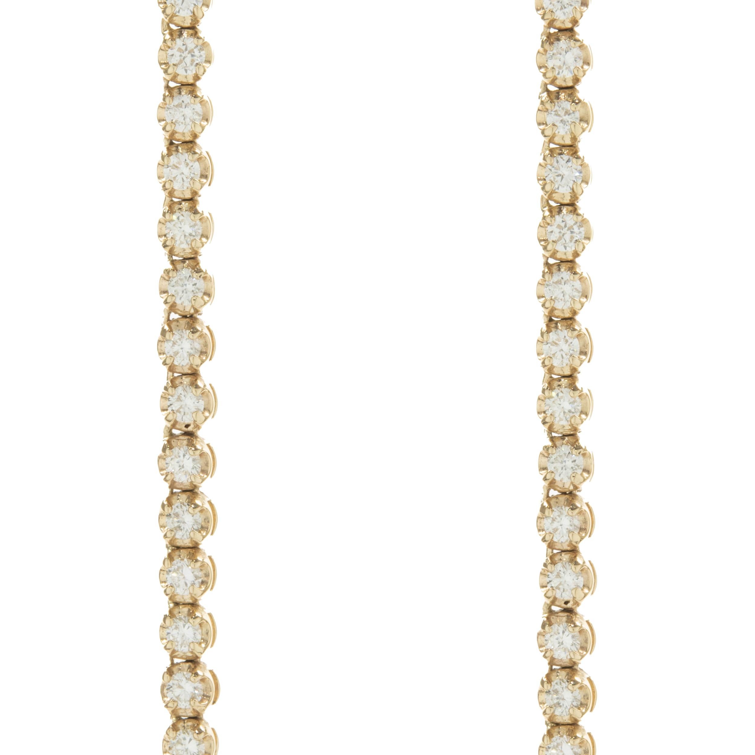Round Cut 14 Karat Yellow Gold Diamond Inline Lariat Necklace For Sale