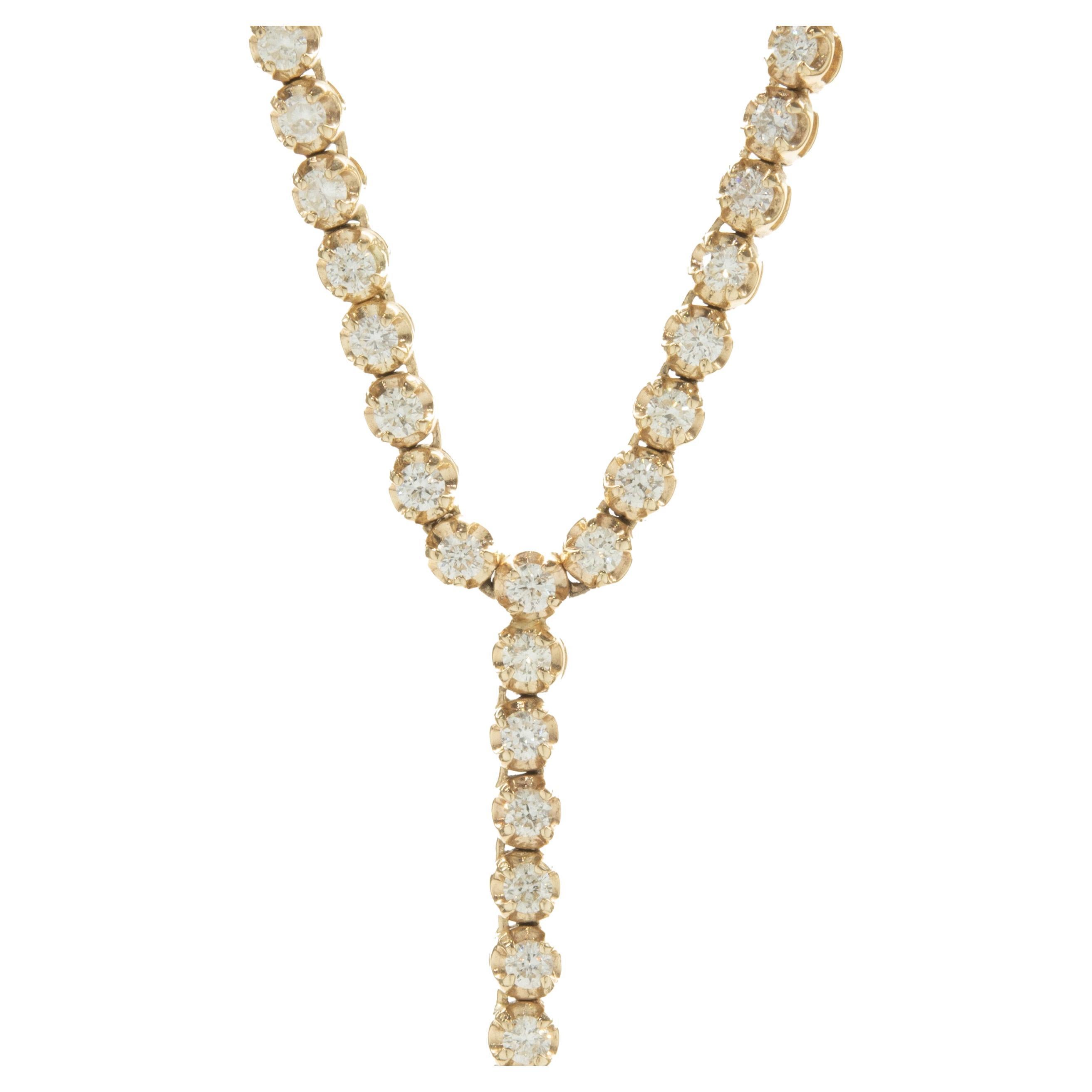 14 Karat Yellow Gold Diamond Inline Lariat Necklace