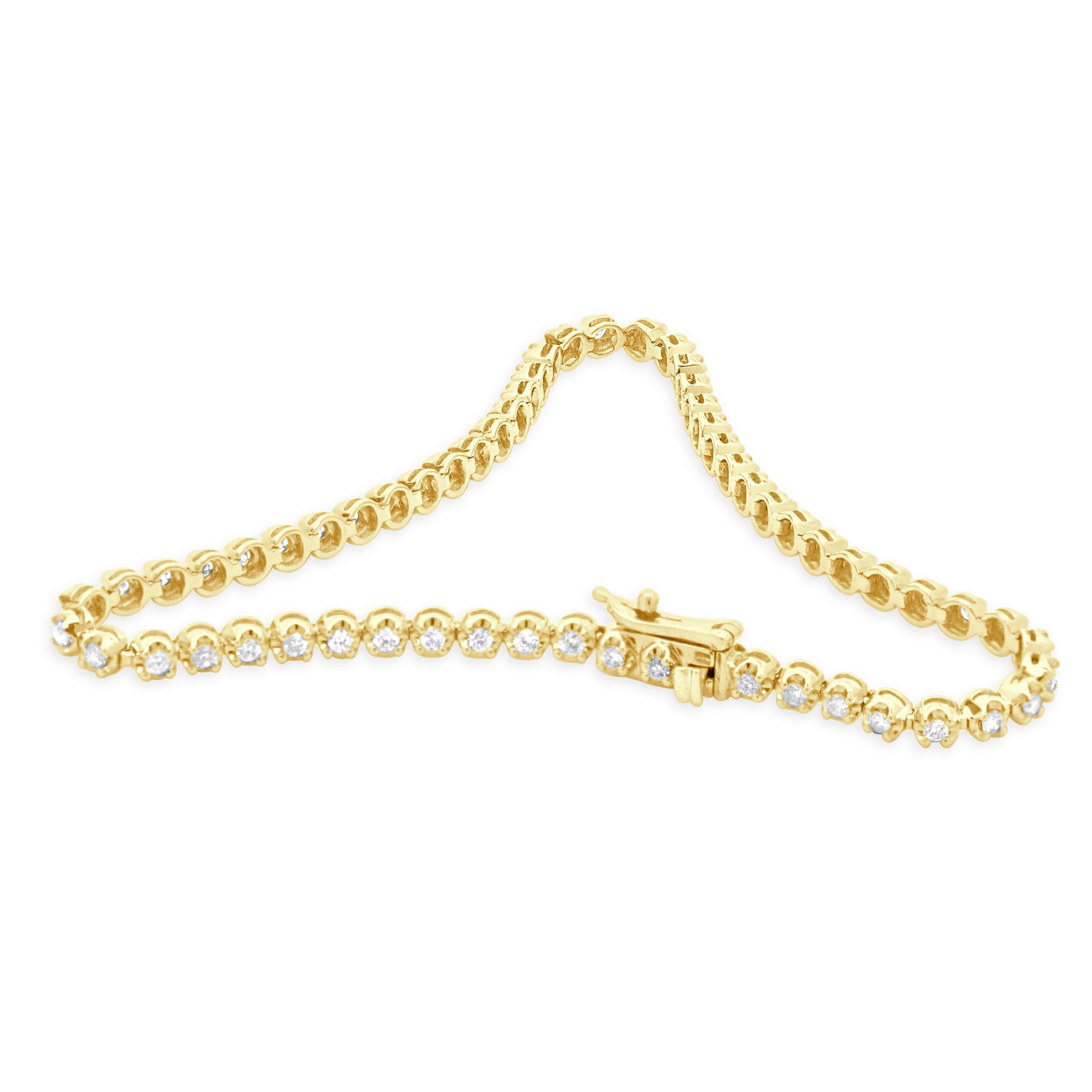 Pulsera de tenis en línea con diamantes en oro amarillo de 14 quilates Corte redondo