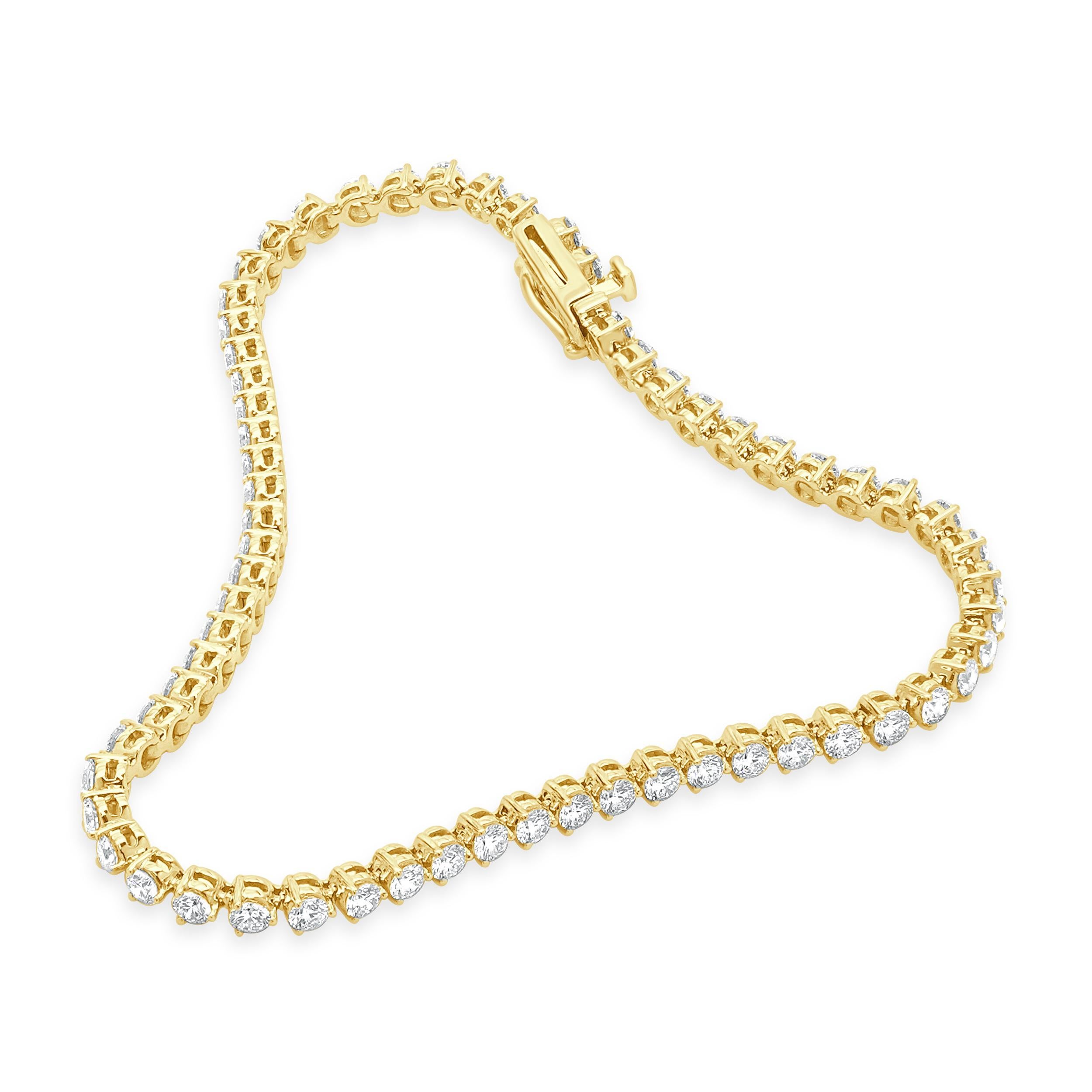 Taglio rotondo Bracciale tennis in linea con diamanti in oro giallo 14 carati in vendita