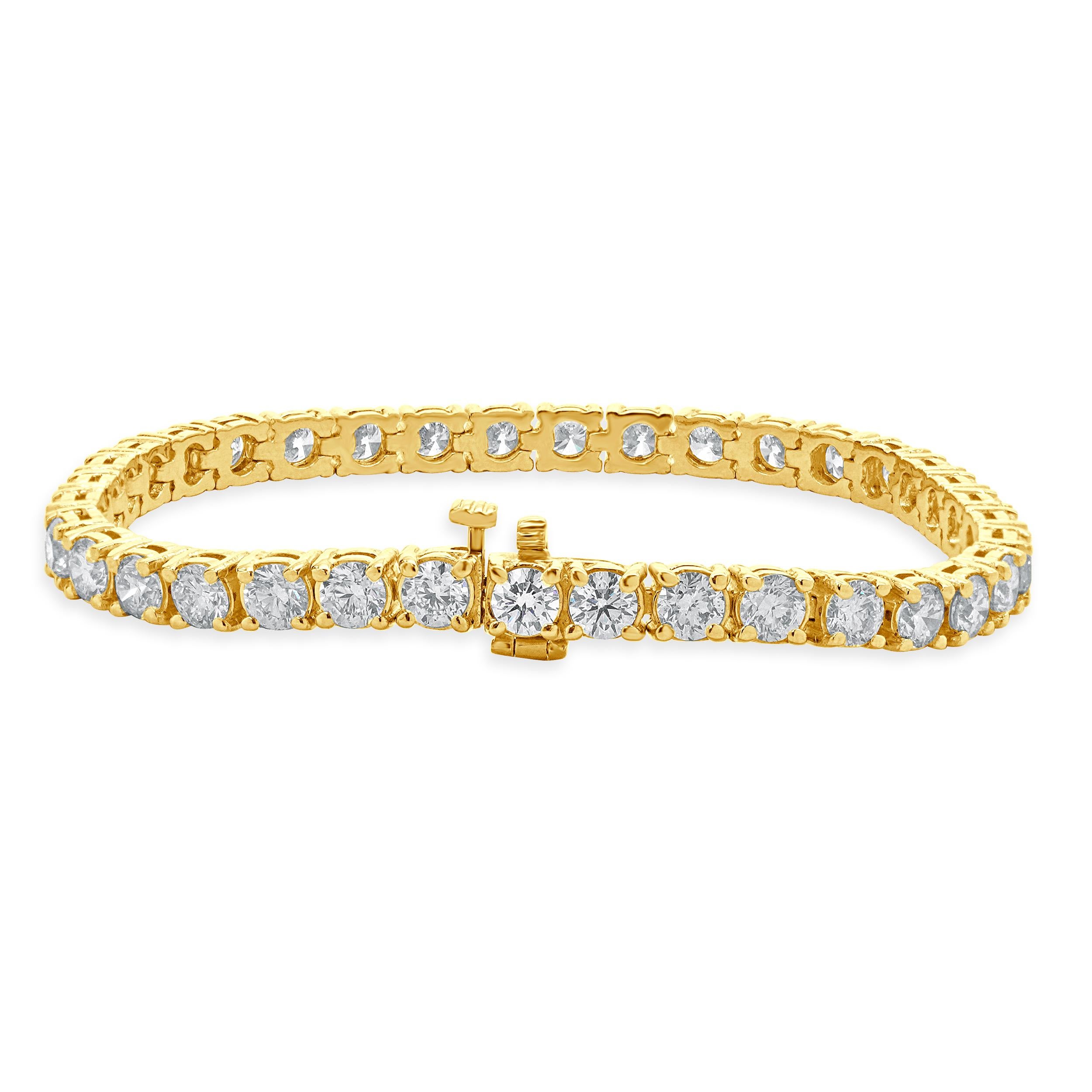 Taille brillant Bracelet tennis en or jaune 14 carats avec diamants en vente