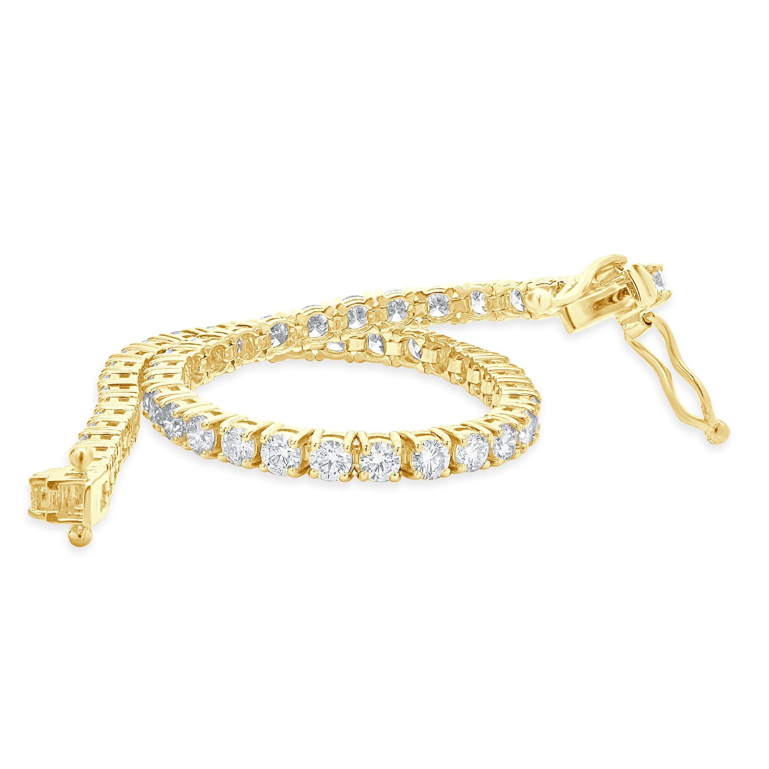 Taille brillant Bracelet tennis en or jaune 14 carats avec diamants en vente