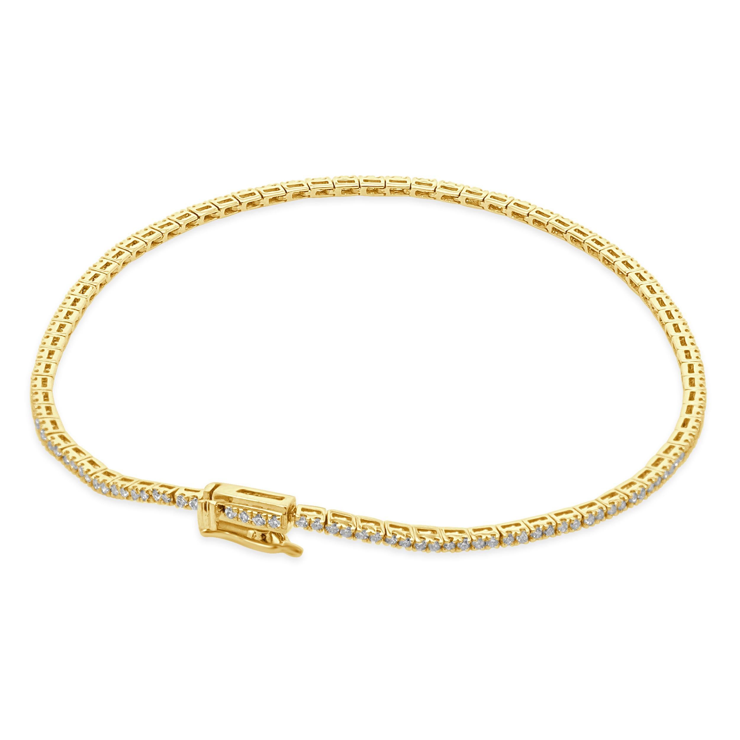 14 Karat Yellow Gold Diamond Inline Tennis Bracelet In Excellent Condition In Scottsdale, AZ