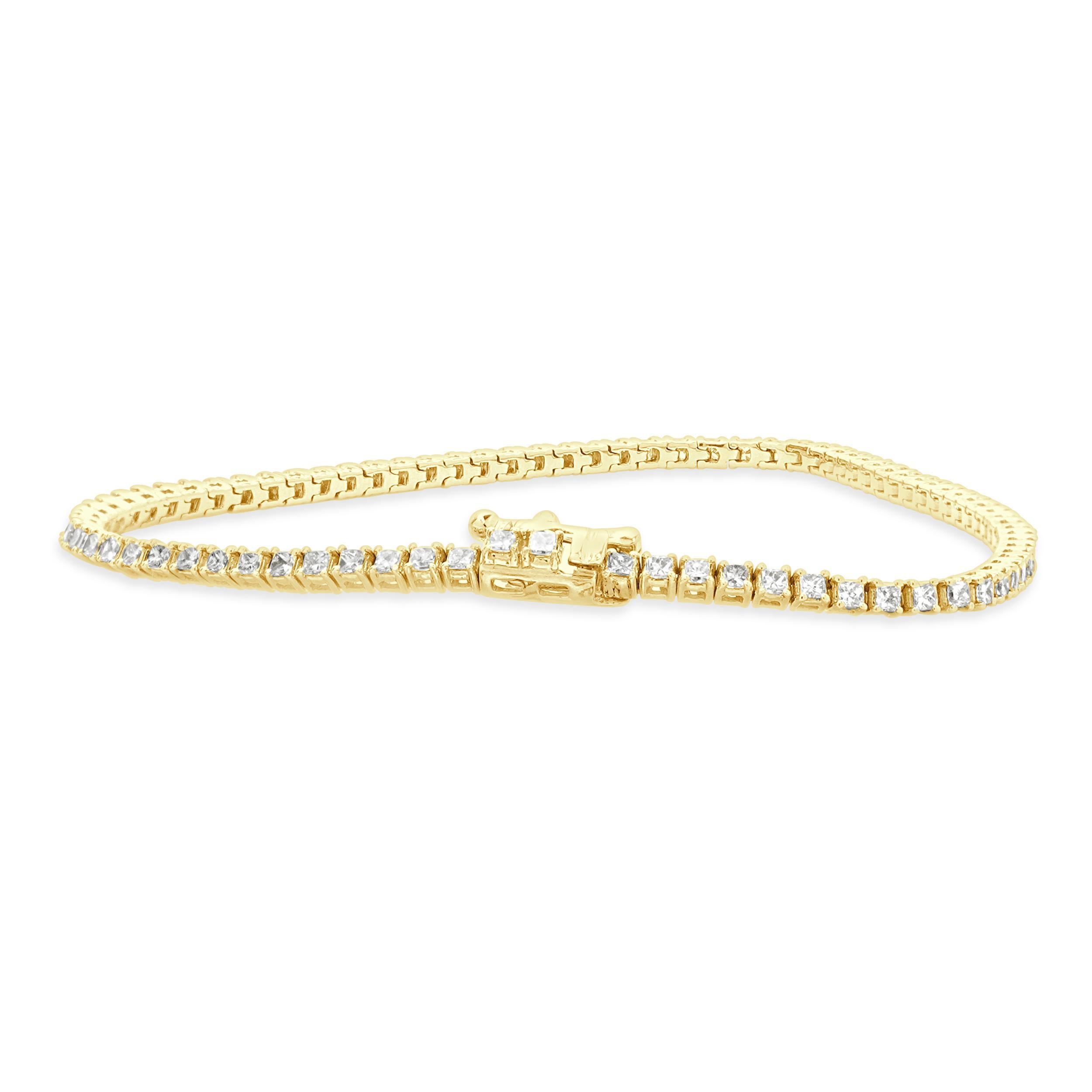 14 Karat Yellow Gold Diamond Inline Tennis Bracelet In Excellent Condition In Scottsdale, AZ