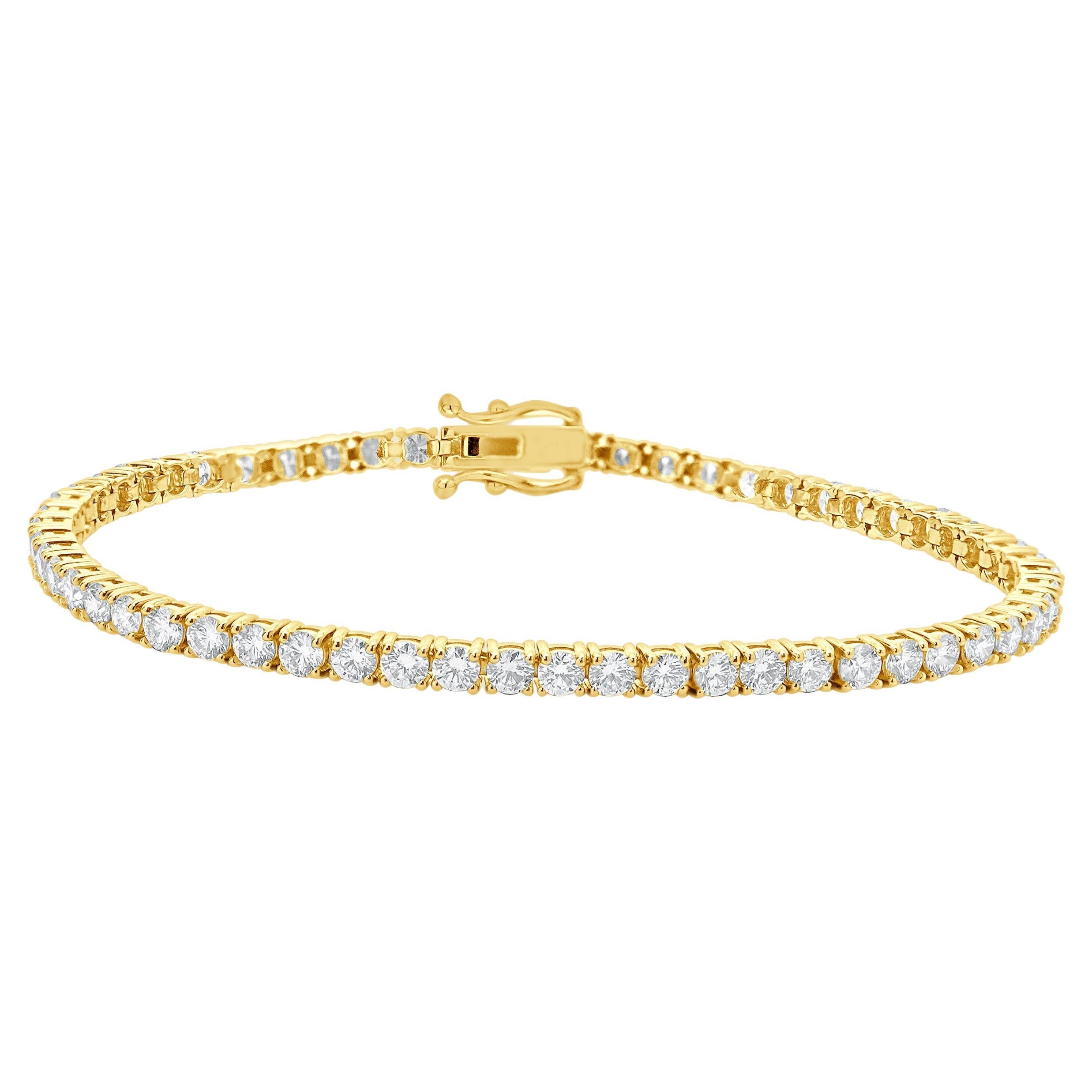 14 Karat Yellow Gold Diamond Inline Tennis Bracelet
