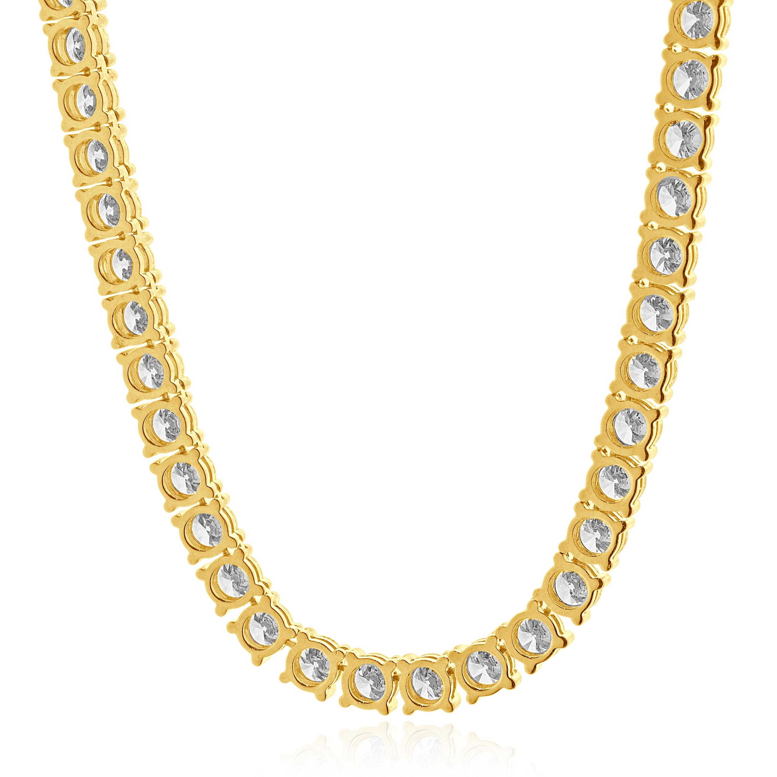 Taglio rotondo Collana Tennis in linea con diamanti in oro giallo 14 carati in vendita