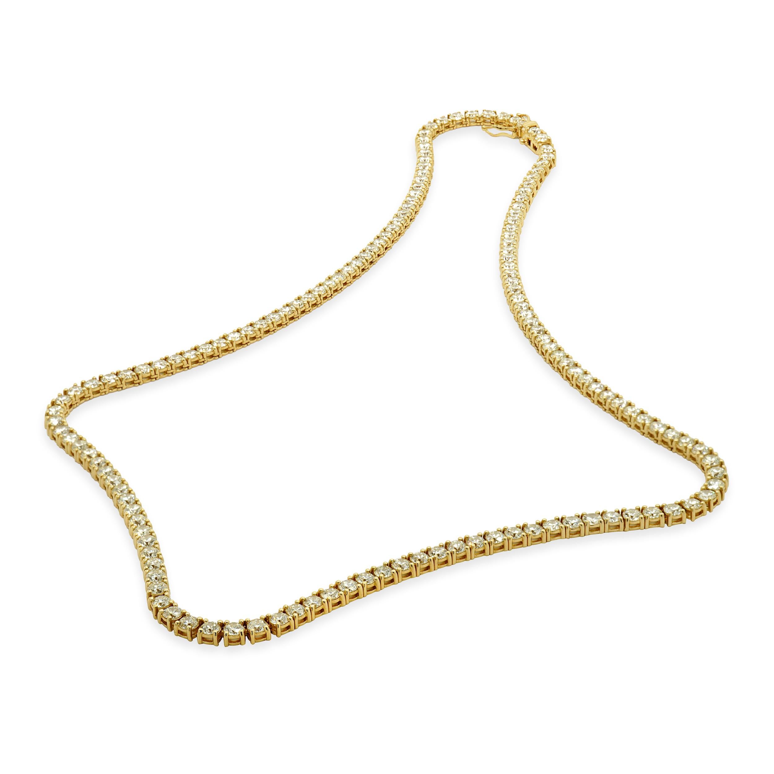 Taglio rotondo Collana Tennis in linea con diamanti in oro giallo 14 carati in vendita