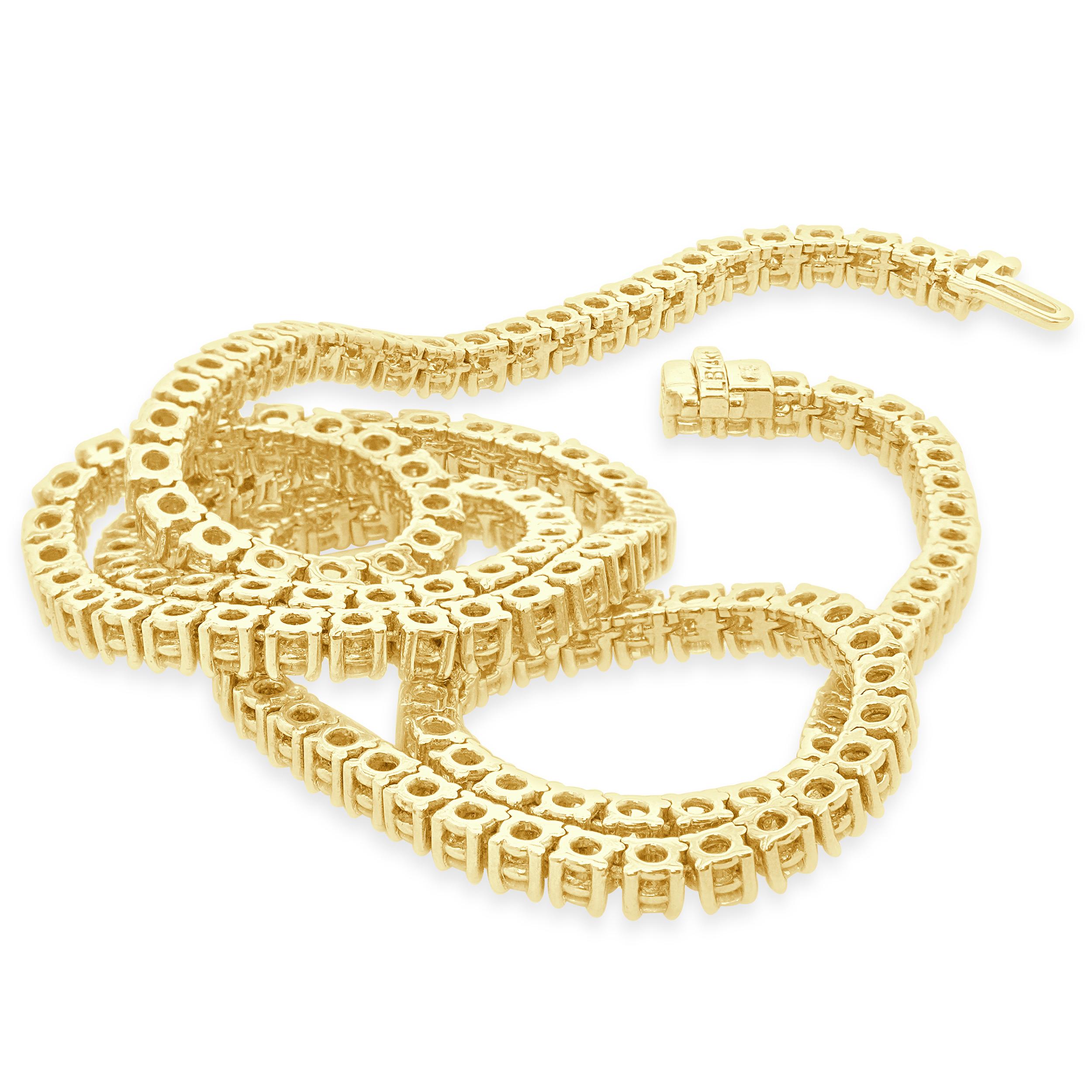 14 Karat Yellow Gold Diamond Inline Tennis Necklace In Excellent Condition For Sale In Scottsdale, AZ