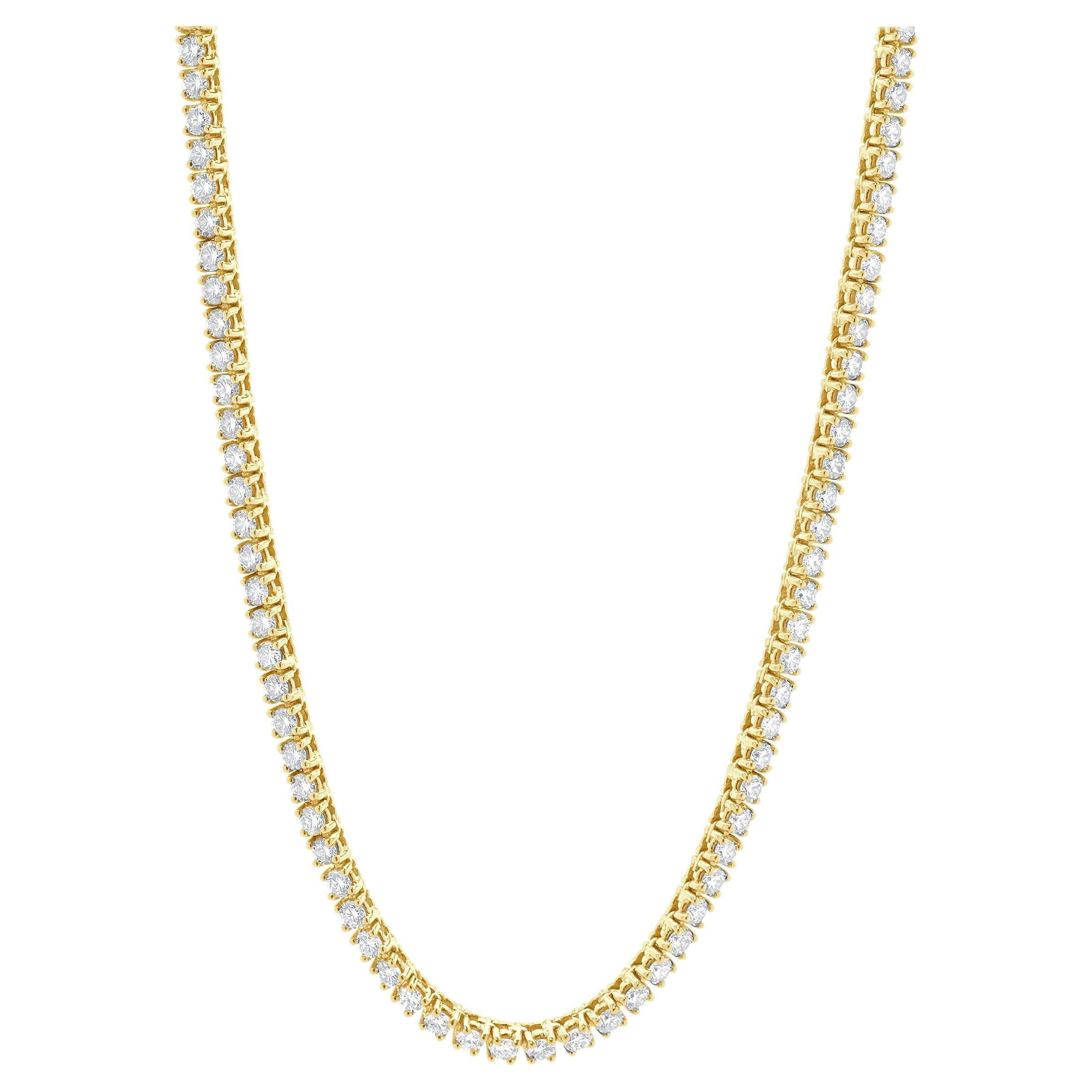 14 Karat Yellow Gold Diamond Inline Tennis Necklace