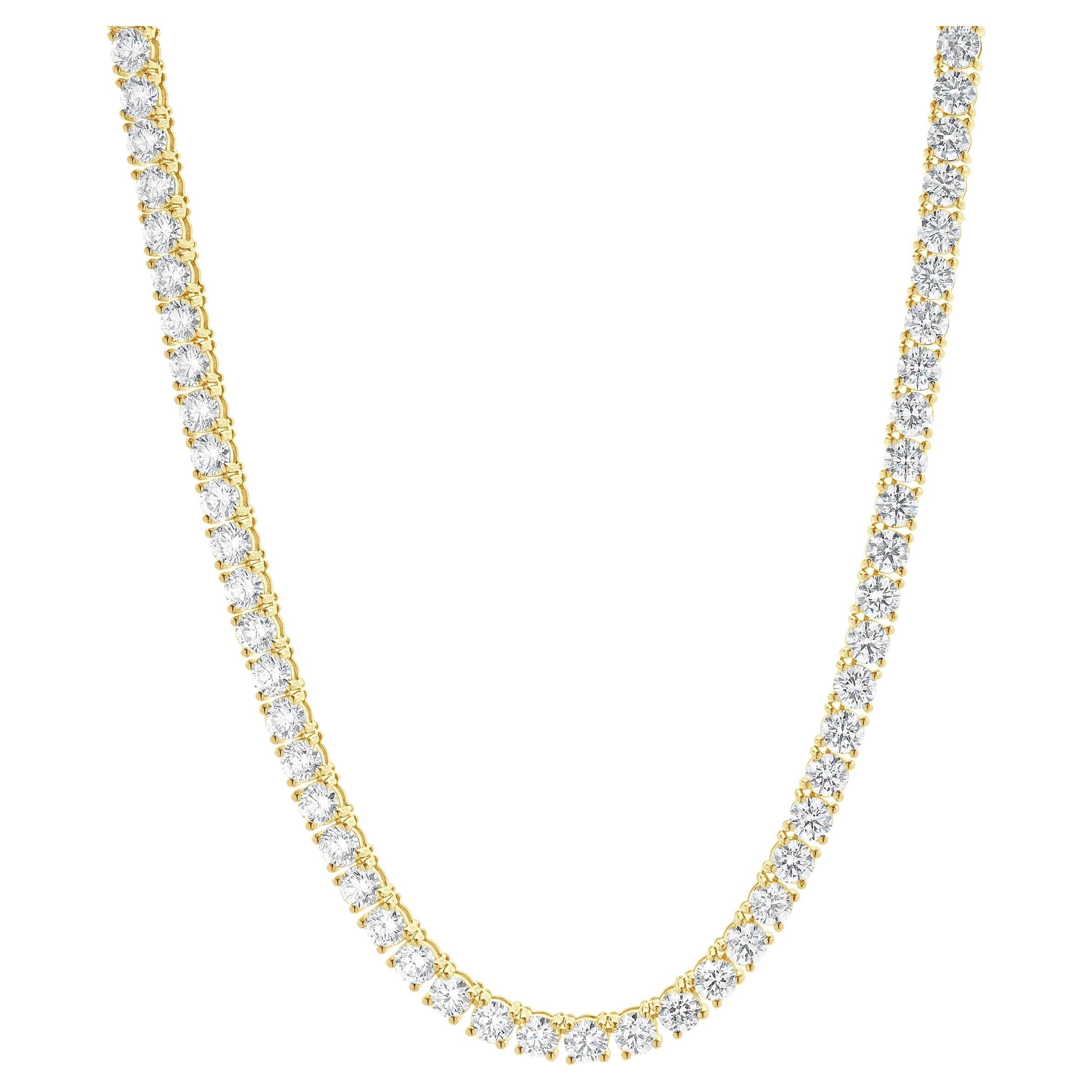 14 Karat Yellow Gold Diamond Inline Tennis Necklace