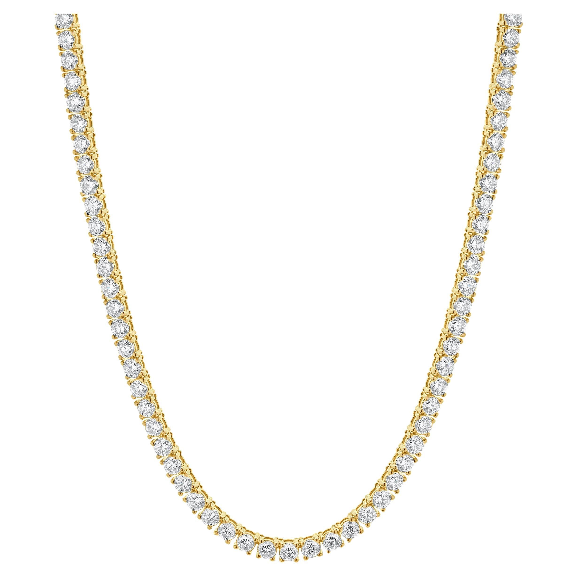 14 Karat Yellow Gold Diamond Inline Tennis Necklace