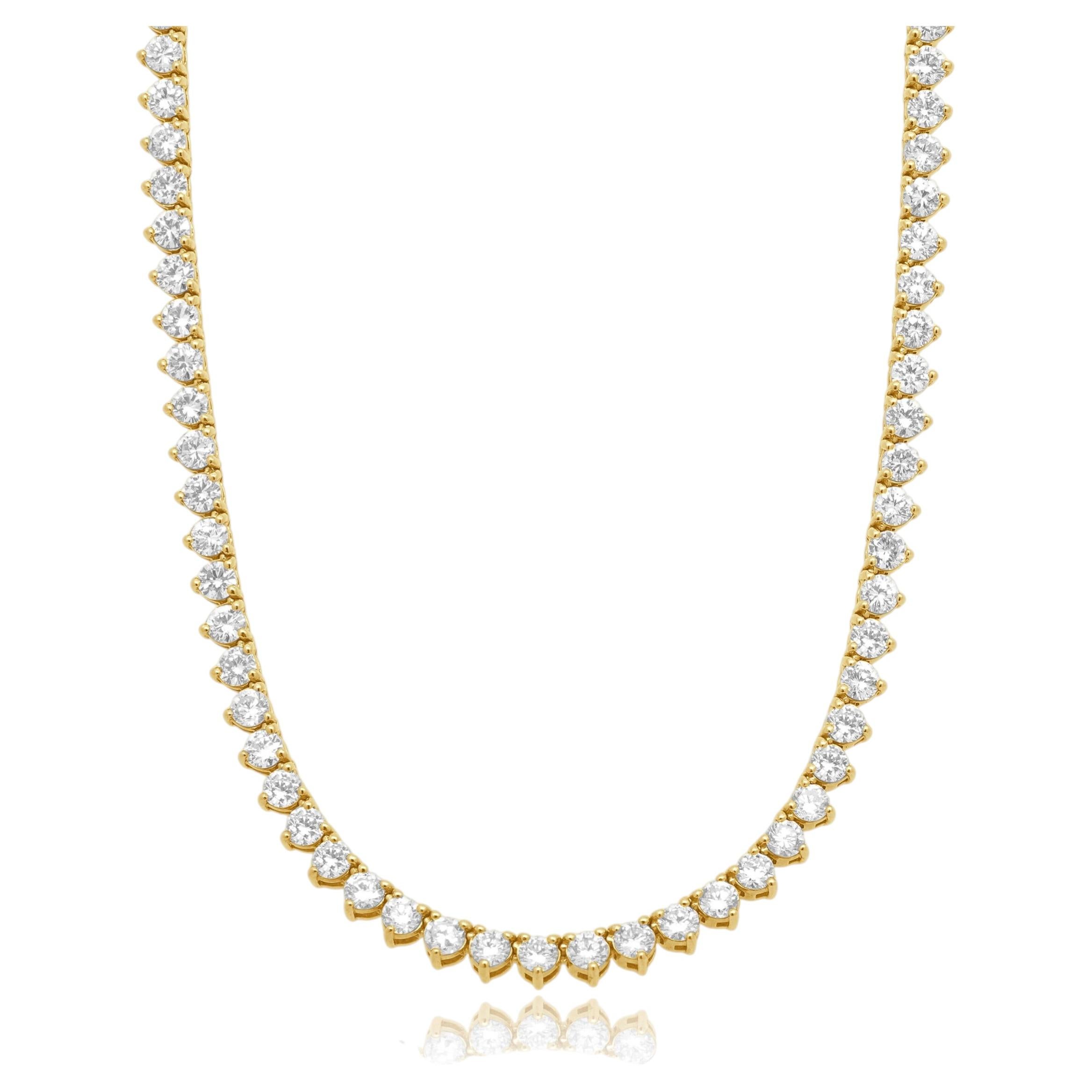 14 Karat Yellow Gold Diamond Inline Tennis Necklace