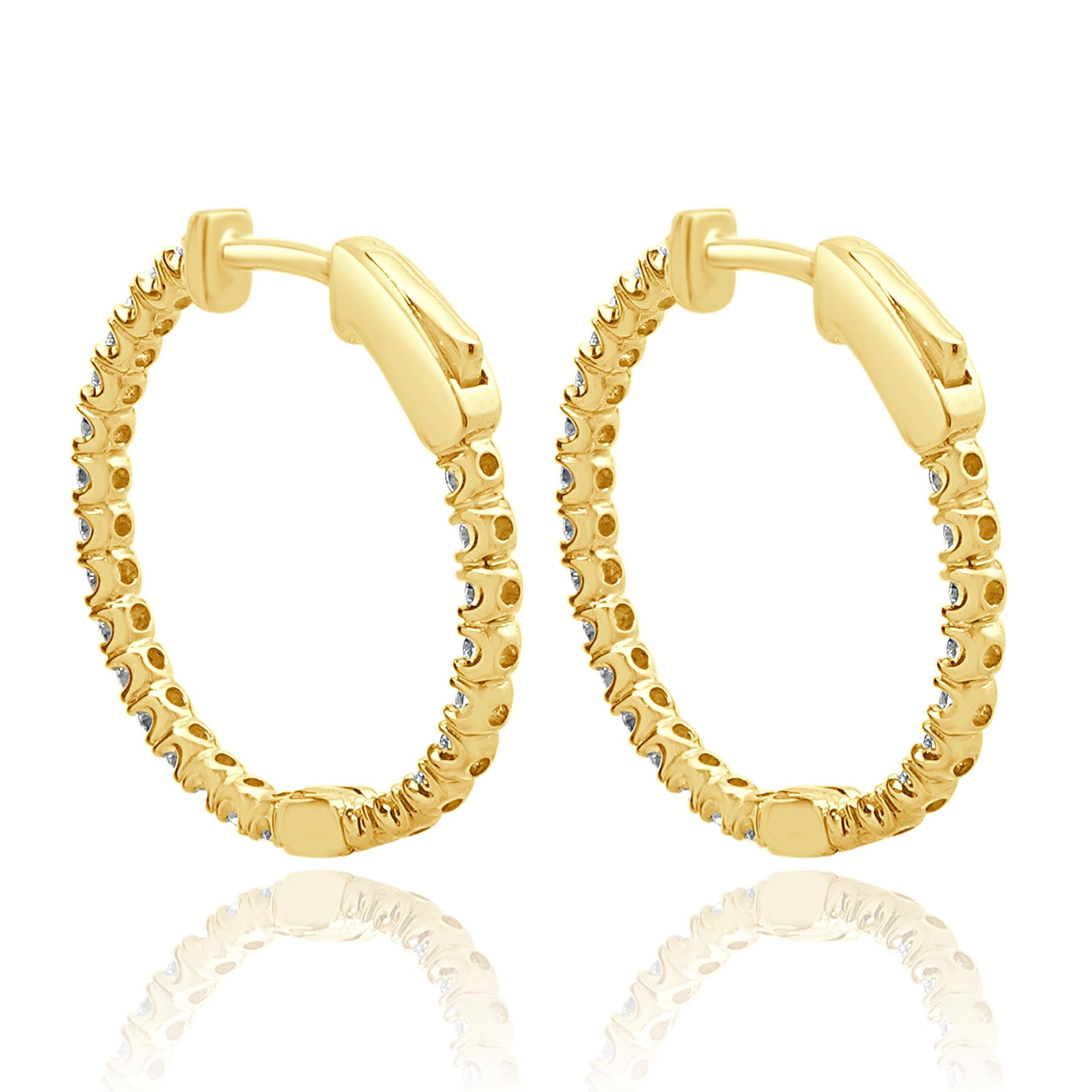 Pendientes de aro con interior y exterior de diamantes en oro amarillo de 14 quilates en Excelente estado para la venta en Scottsdale, AZ