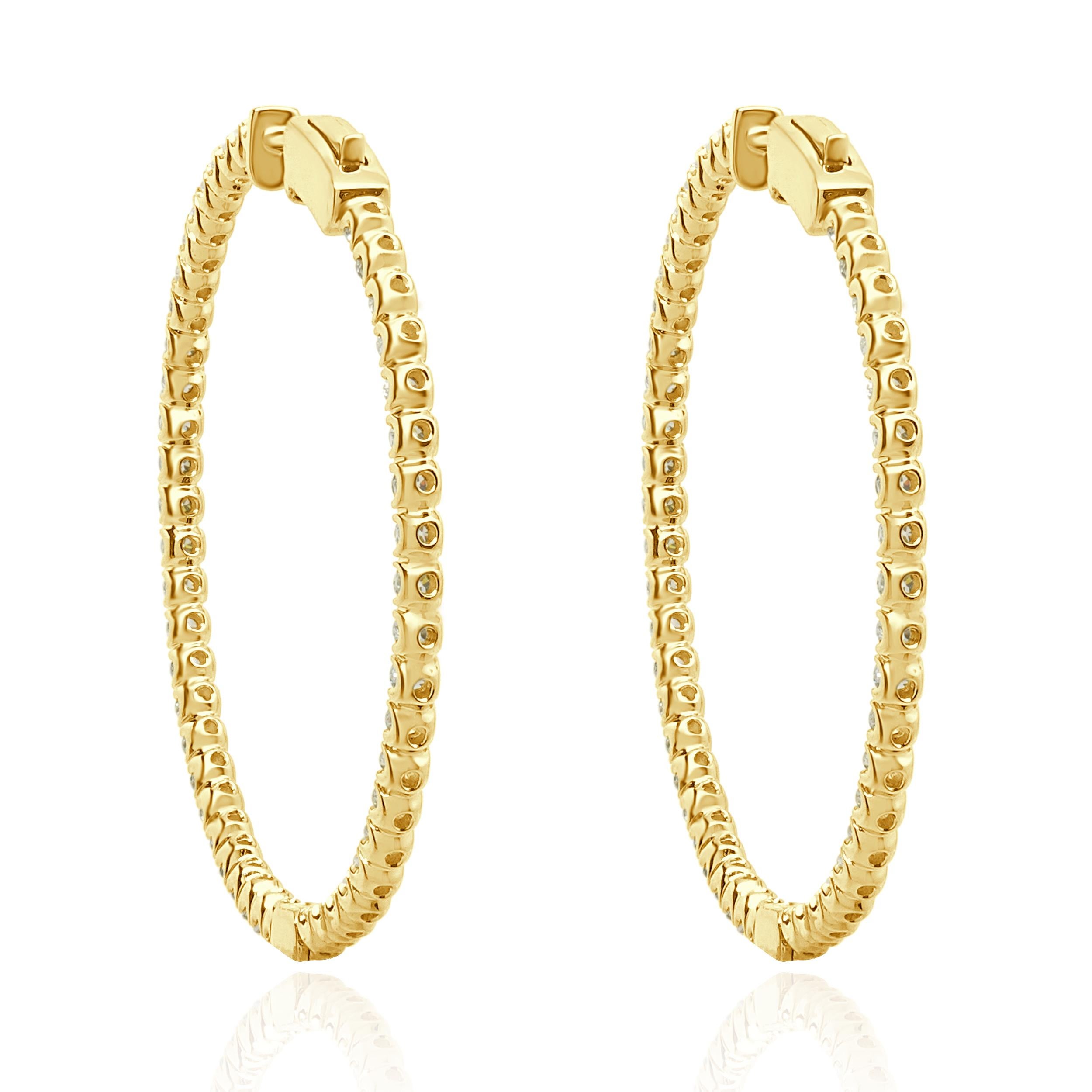 Boucles d'oreilles en or jaune 14 carats avec diamant à l'intérieur et à l'extérieur de l'anneau Excellent état - En vente à Scottsdale, AZ