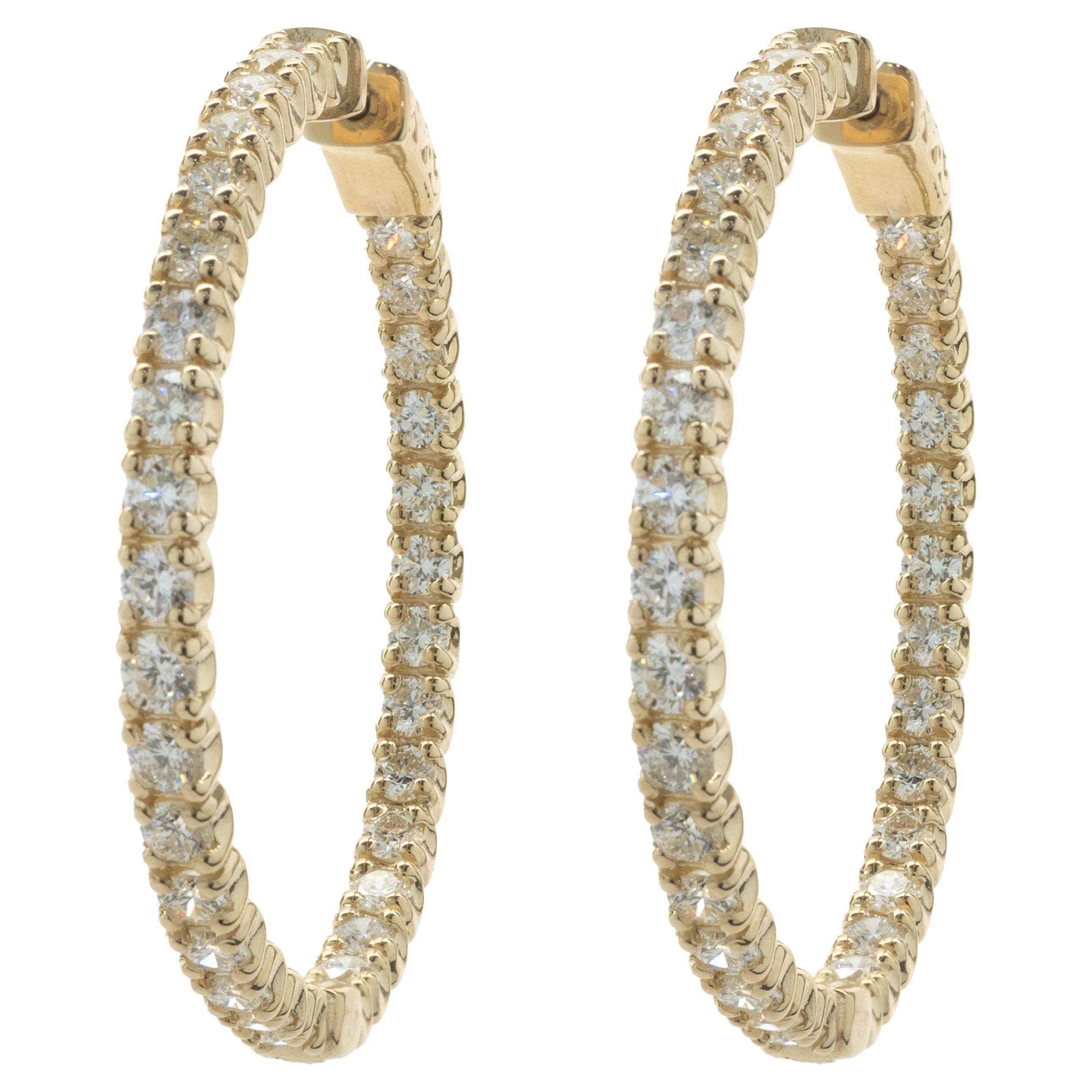 14 Karat Yellow Gold Diamond Inside Outside Hoop Earrings