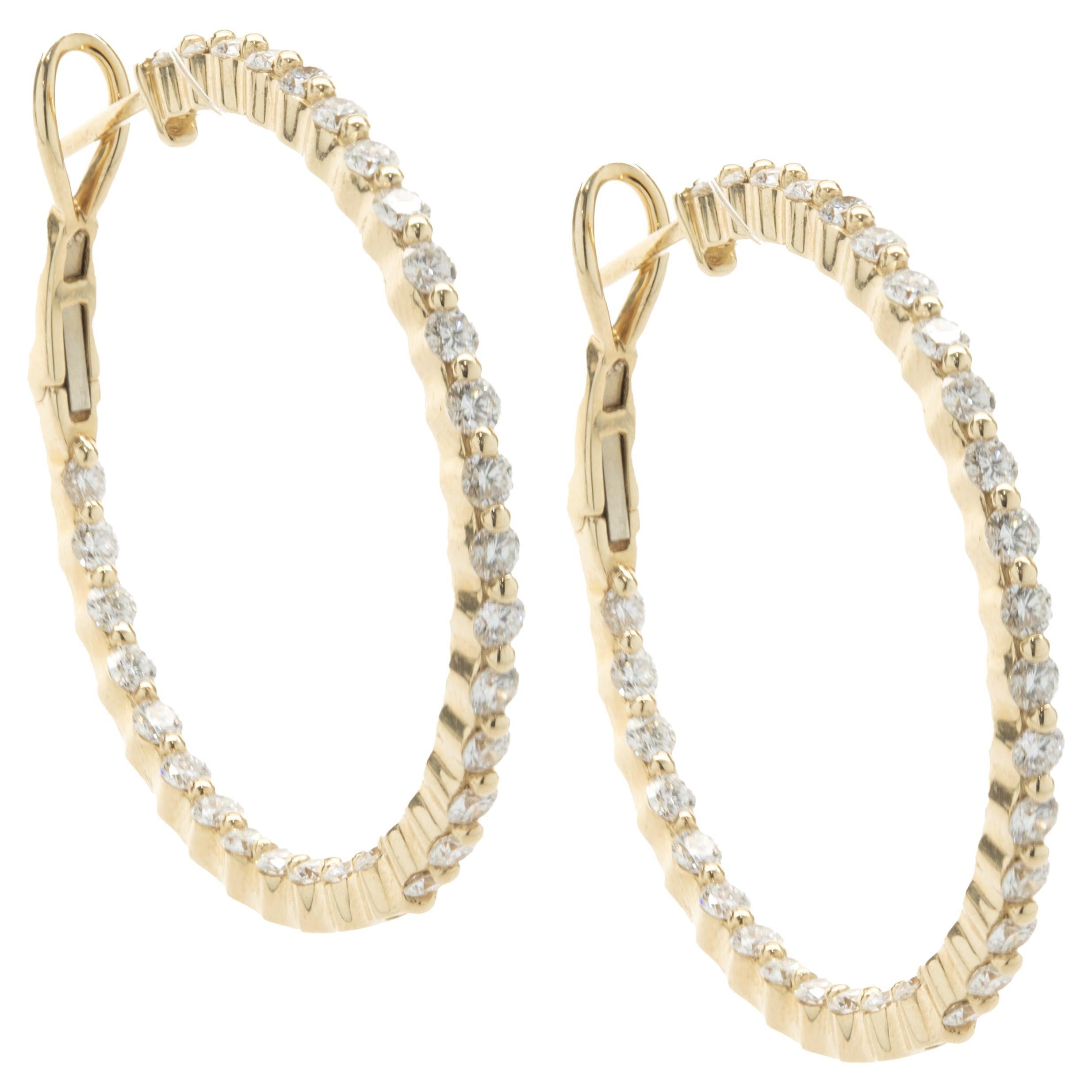 14 Karat Yellow Gold Diamond Inside Outside Hoop Earrings