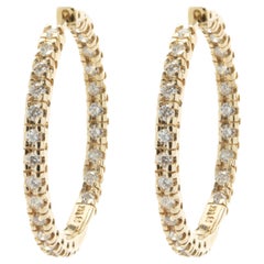 14 Karat Yellow Gold Diamond Inside Outside Hoop Earrings