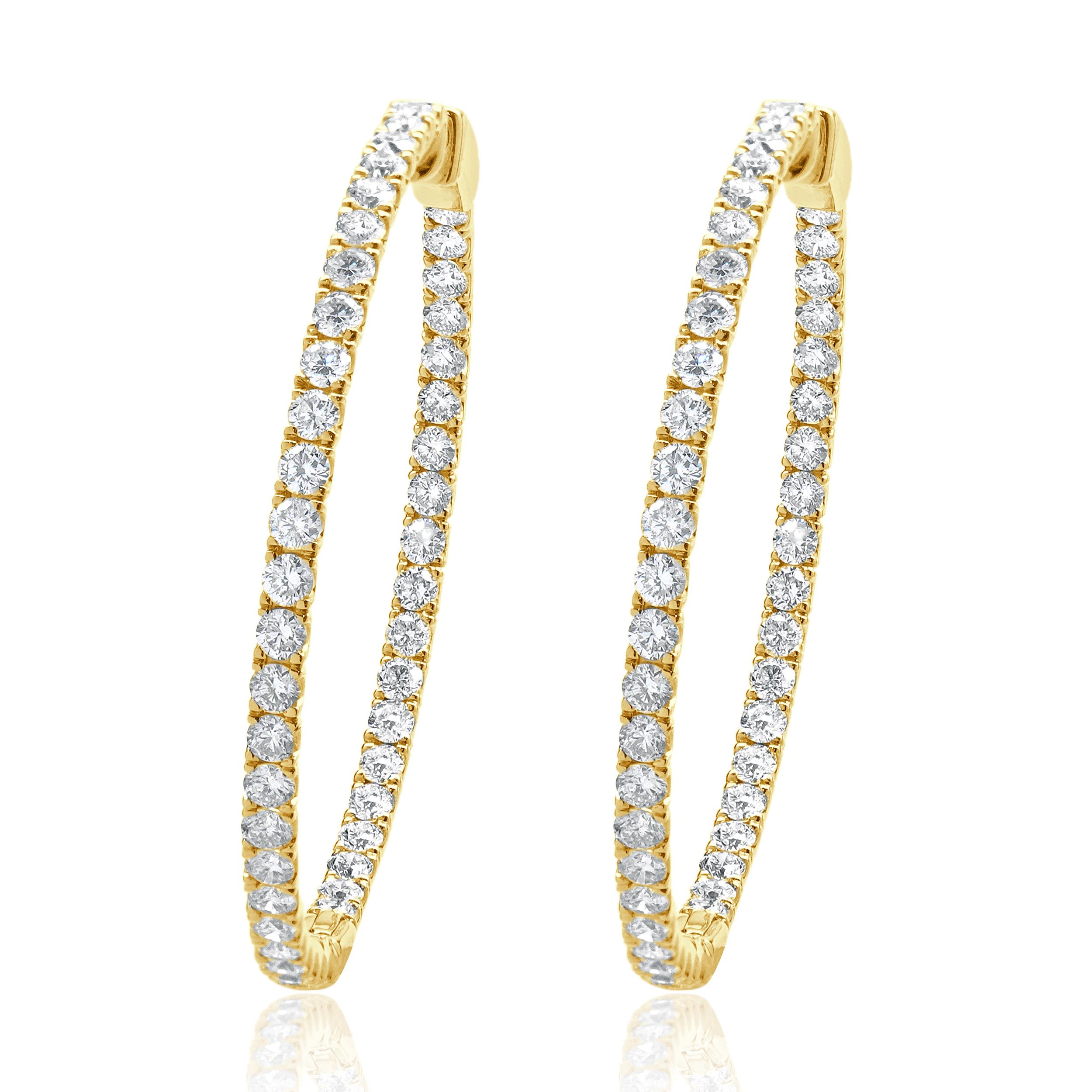 Pendientes de aro con interior y exterior de diamantes en oro amarillo de 14 quilates