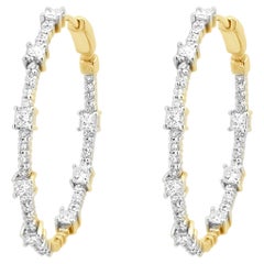 14 Karat Yellow Gold Diamond Inside Outside Hoop Earrings