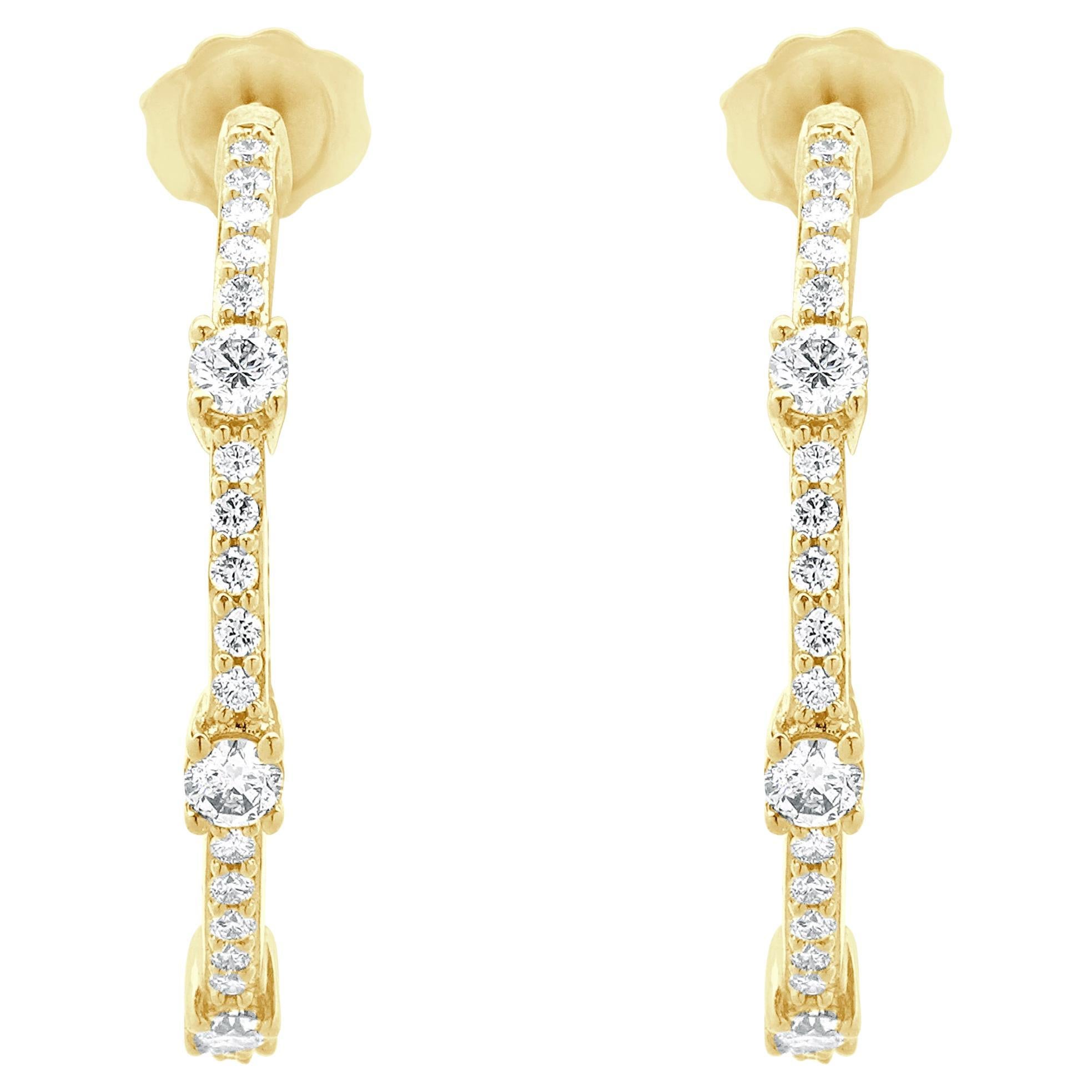 14 Karat Yellow Gold Diamond Inside Outside Open Hoops