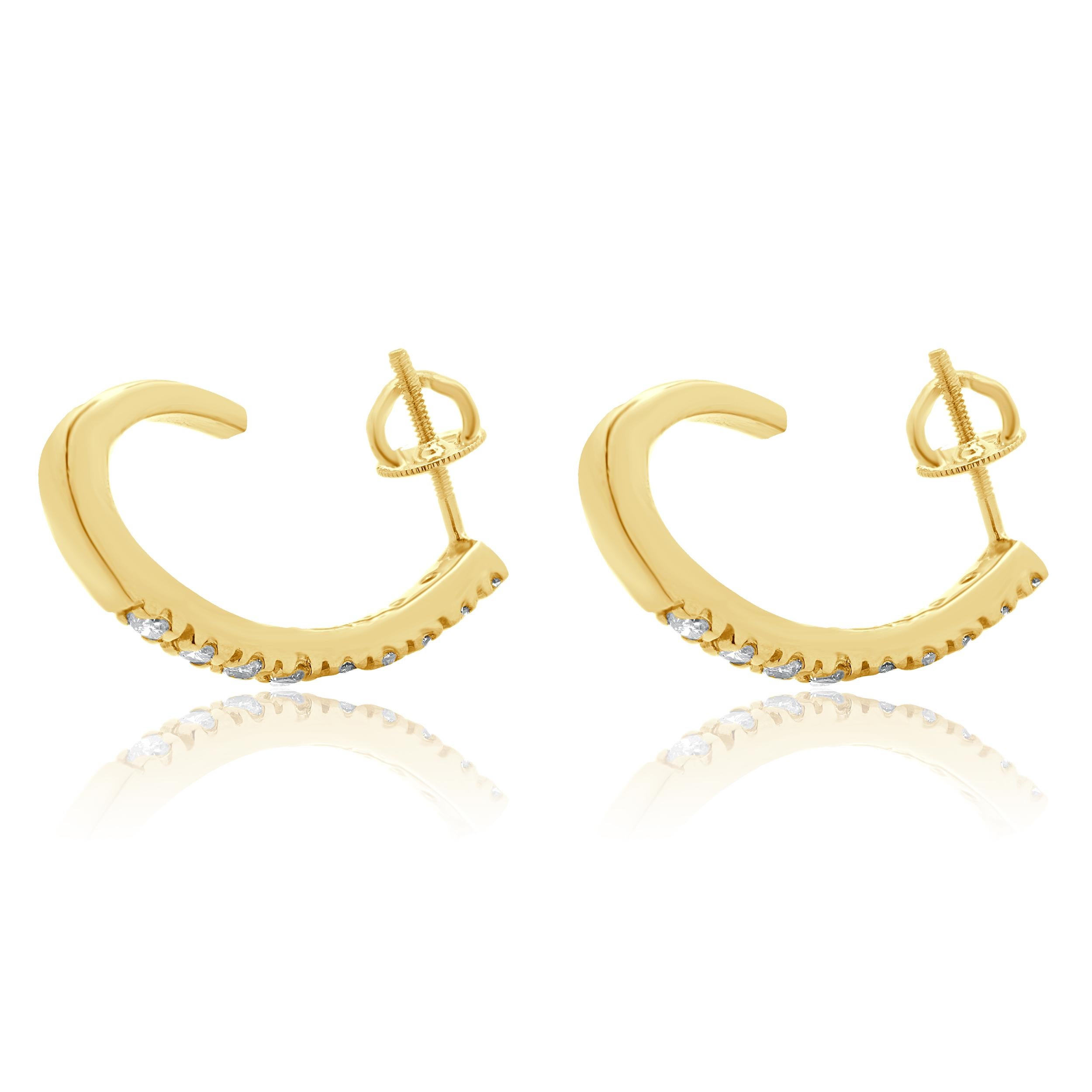 Taille ronde Boucles d'oreilles en or jaune 14 carats, diamant J en vente