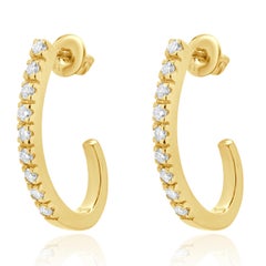 14 Karat Yellow Gold Diamond J Hoop Earrings