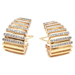 14 Karat Yellow Gold Diamond J Style Omega Non-Pierced Earrings