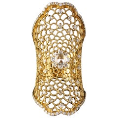 14 Karat Yellow Gold Diamond Laced Shield Ring