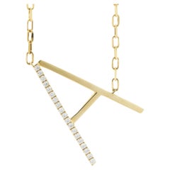 14 Karat Yellow Gold Diamond Large A Initial Necklace