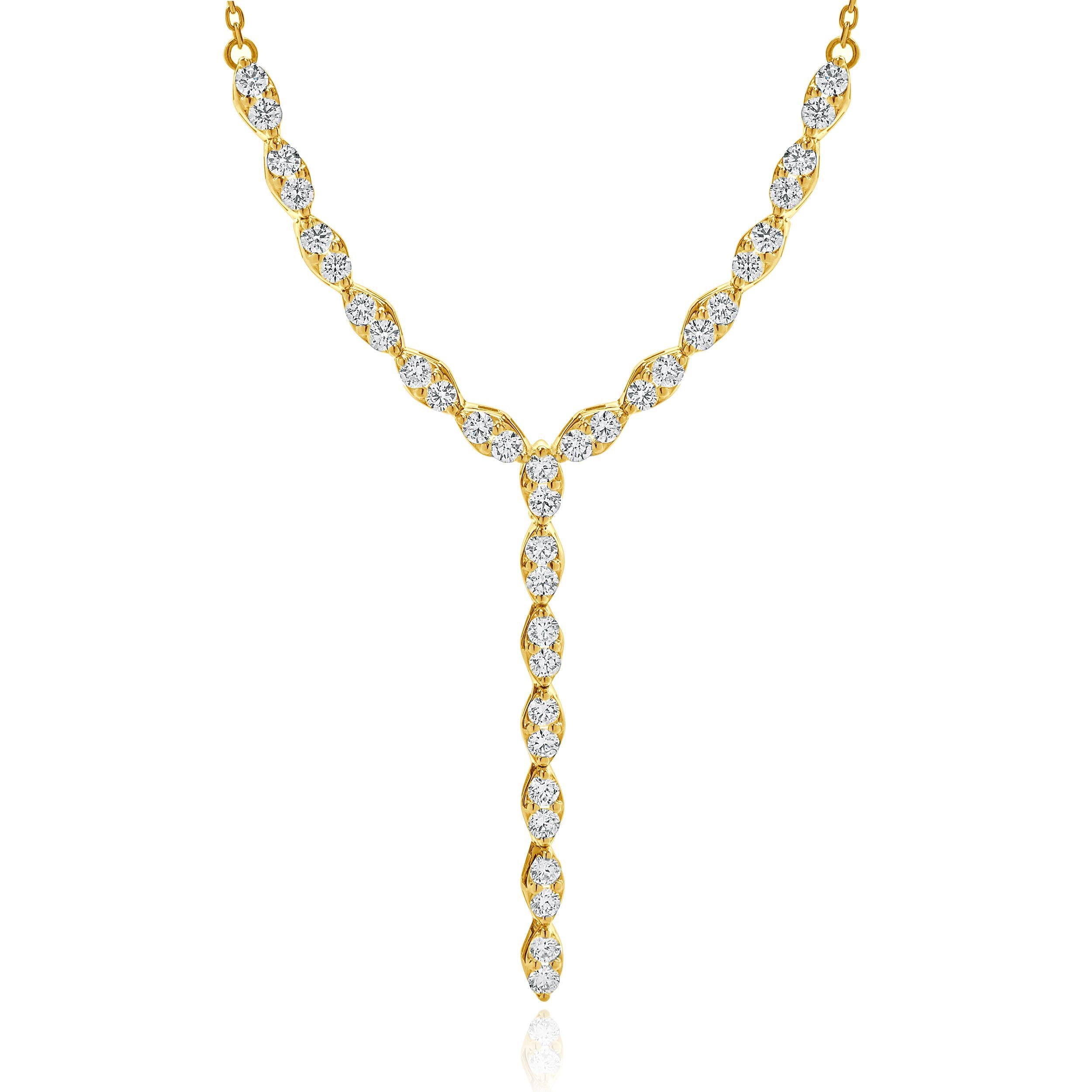 Designer: personalizzato
Materiale: oro giallo 14 carati
Diamanti: taglio brillante rotondo = 1,90cttw
Colore: G 
Chiarezza: SI1
Dimensioni: la collana misura 18 pollici di lunghezza
Peso: 6.02 grammi
