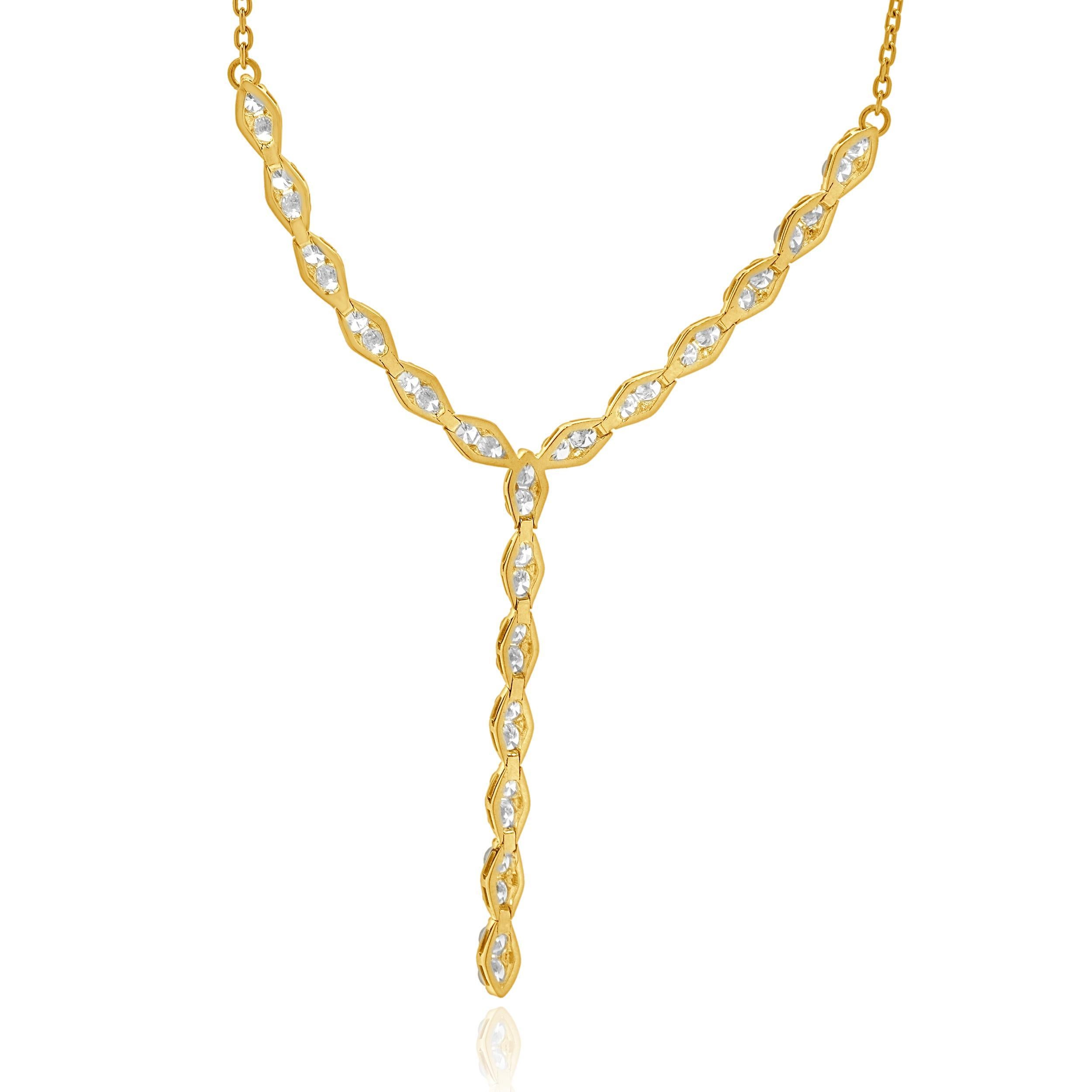 Taglio rotondo Collana Lariat con diamanti in oro giallo 14 carati in vendita
