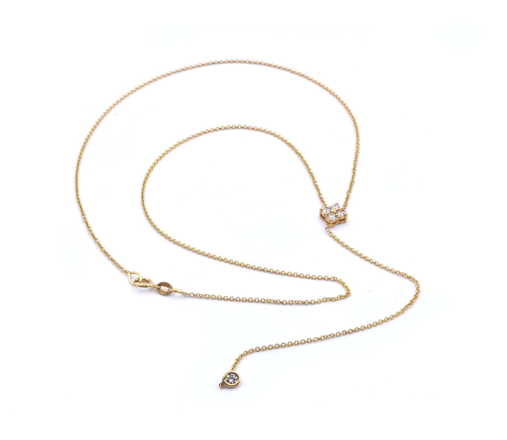 14 Karat Yellow Gold Diamond Lariat Necklace In Excellent Condition In Scottsdale, AZ