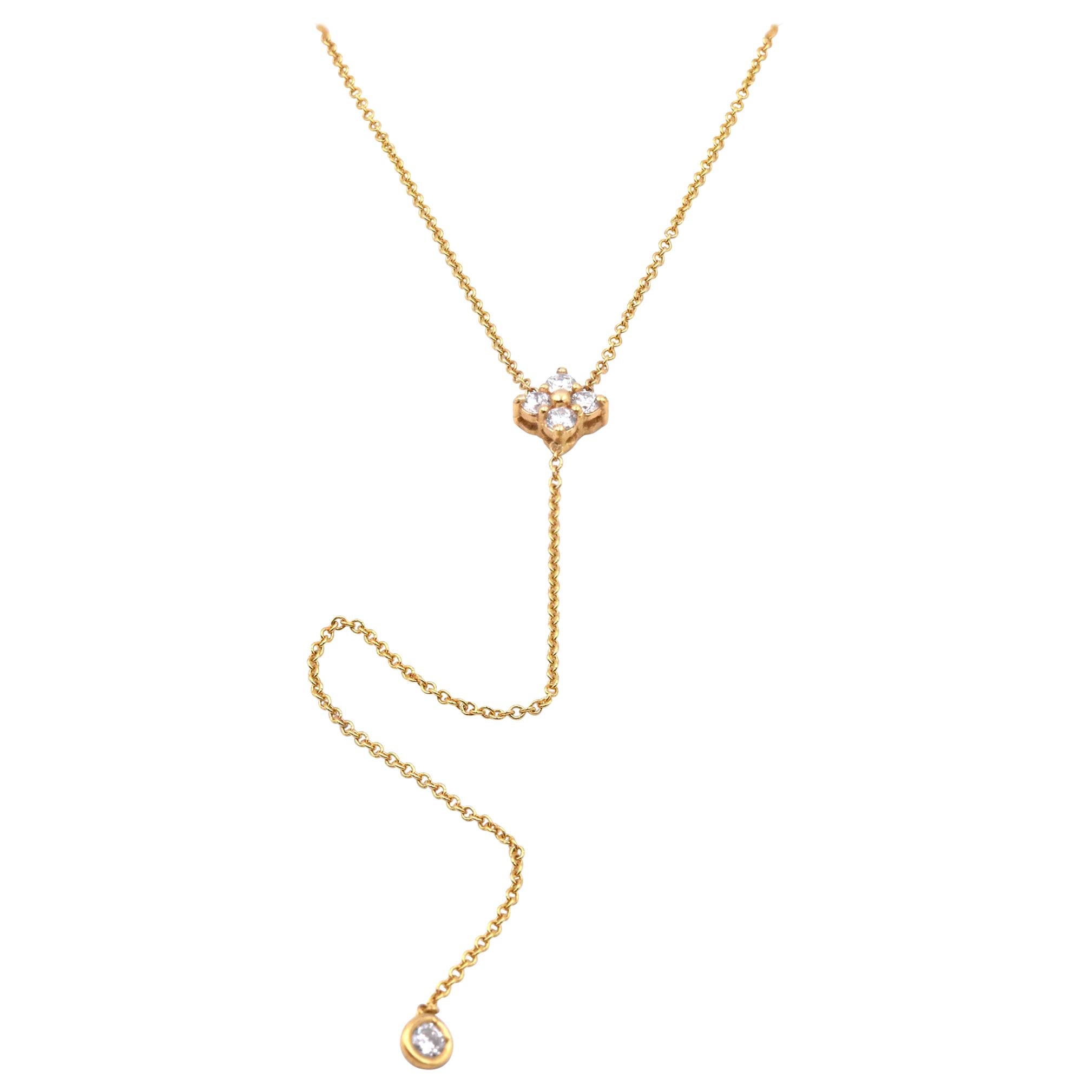 14 Karat Yellow Gold Diamond Lariat Necklace
