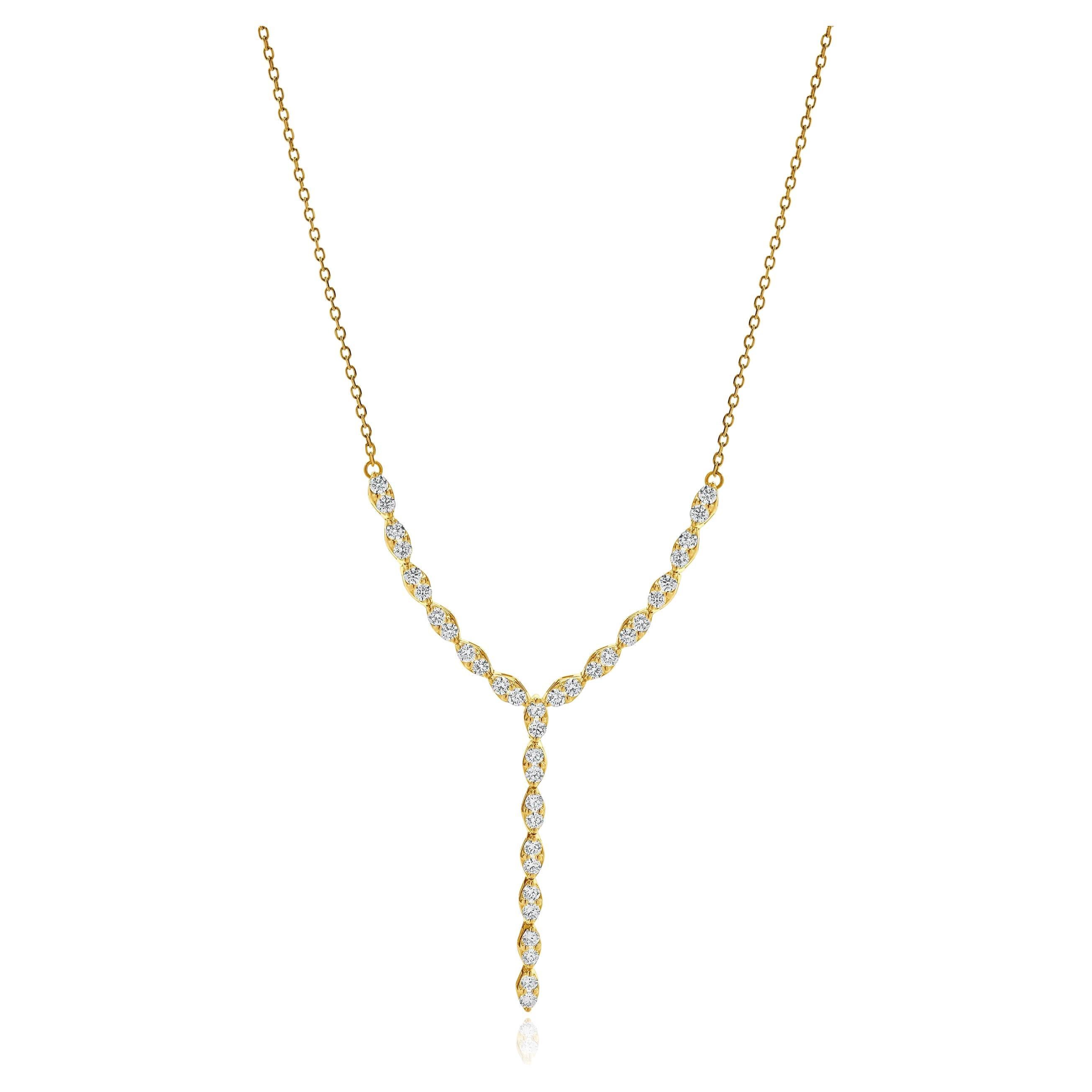 14 Karat Yellow Gold Diamond Lariat Necklace