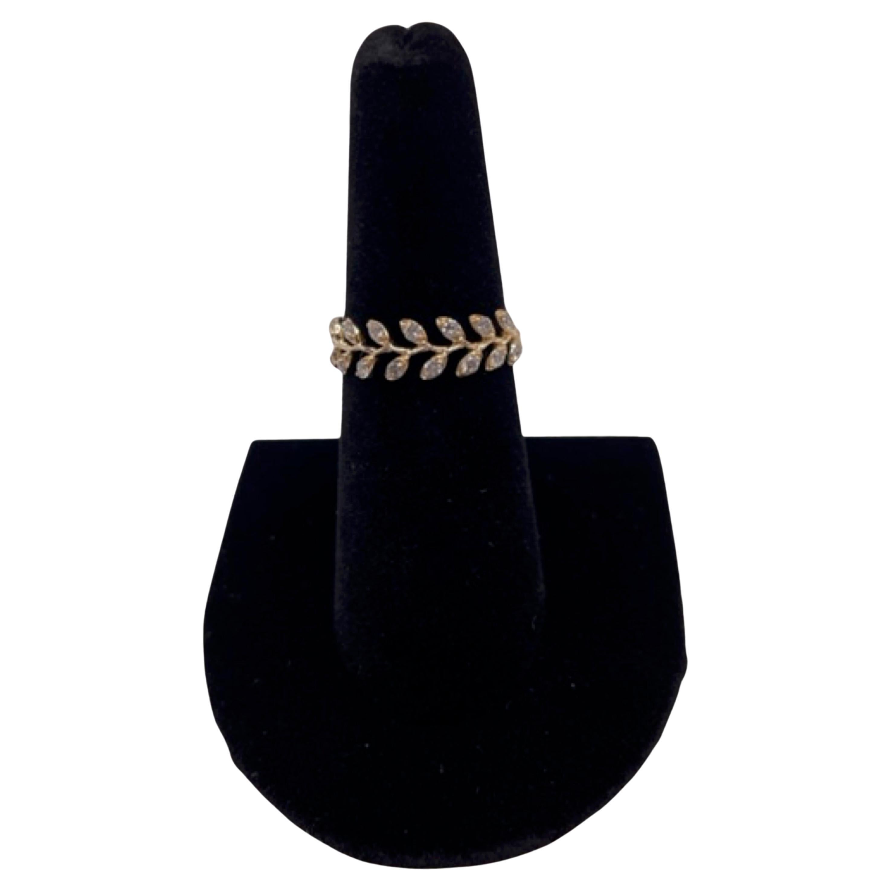 14 Karat Yellow Gold Diamond Leaf Ring For Sale