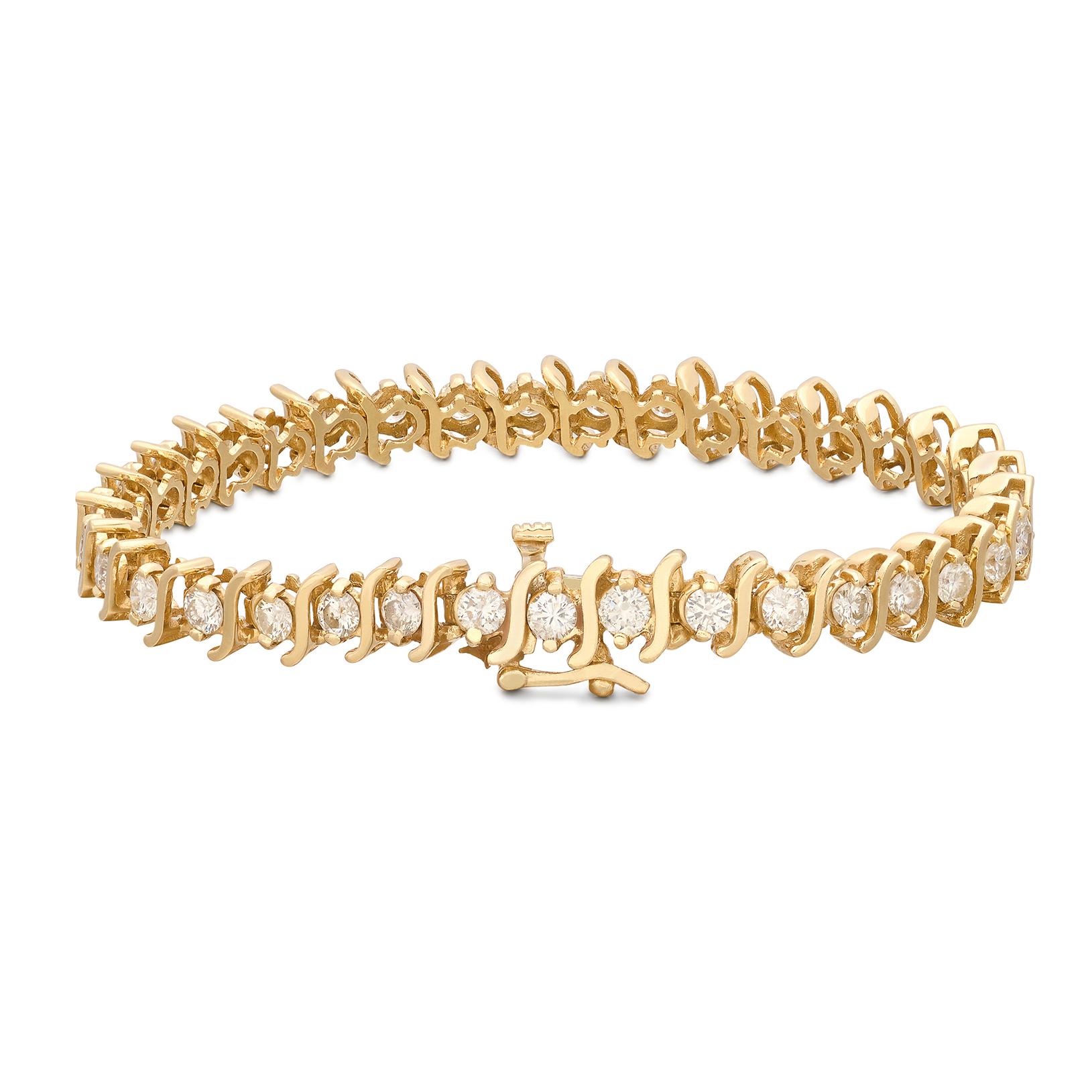 Women's 14 karat Yellow Gold Diamond Line Bracelet For Sale