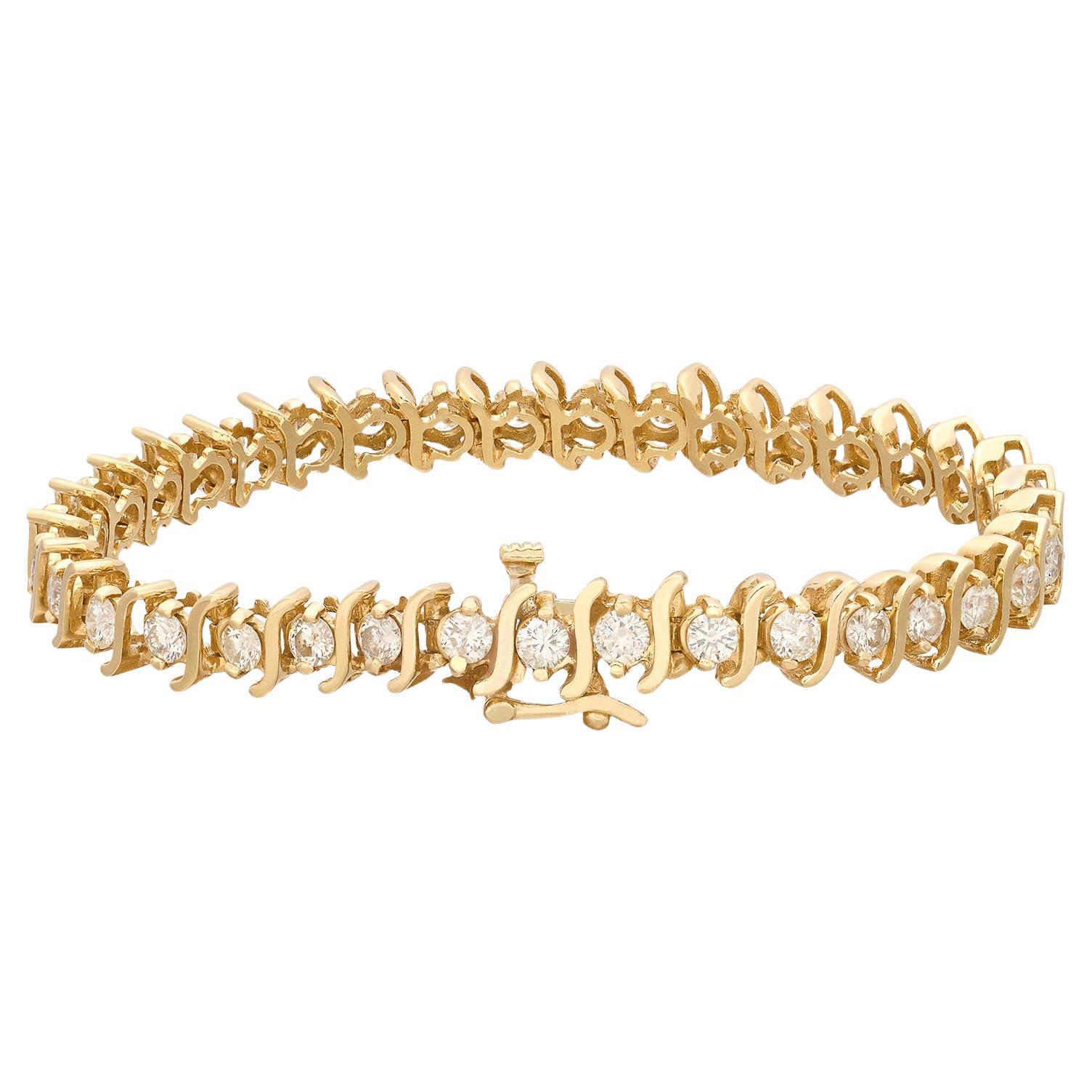 14 karat Yellow Gold Diamond Line Bracelet For Sale